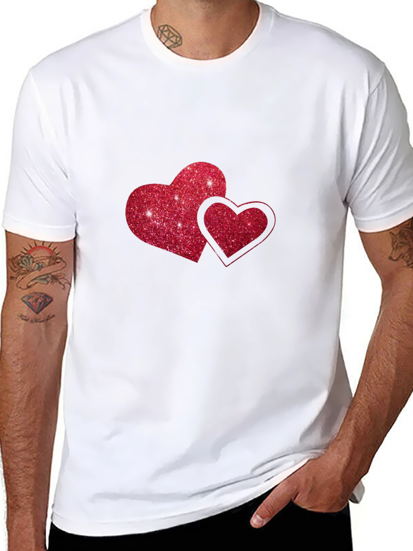 Black Black T-Shirt with Glitter Red Hearts view 8
