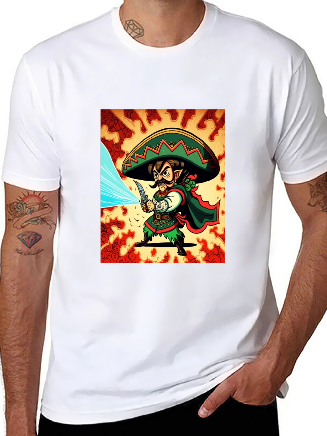 Black Mexican Elf Warrior Graphic Tee - Black Cotton view 8