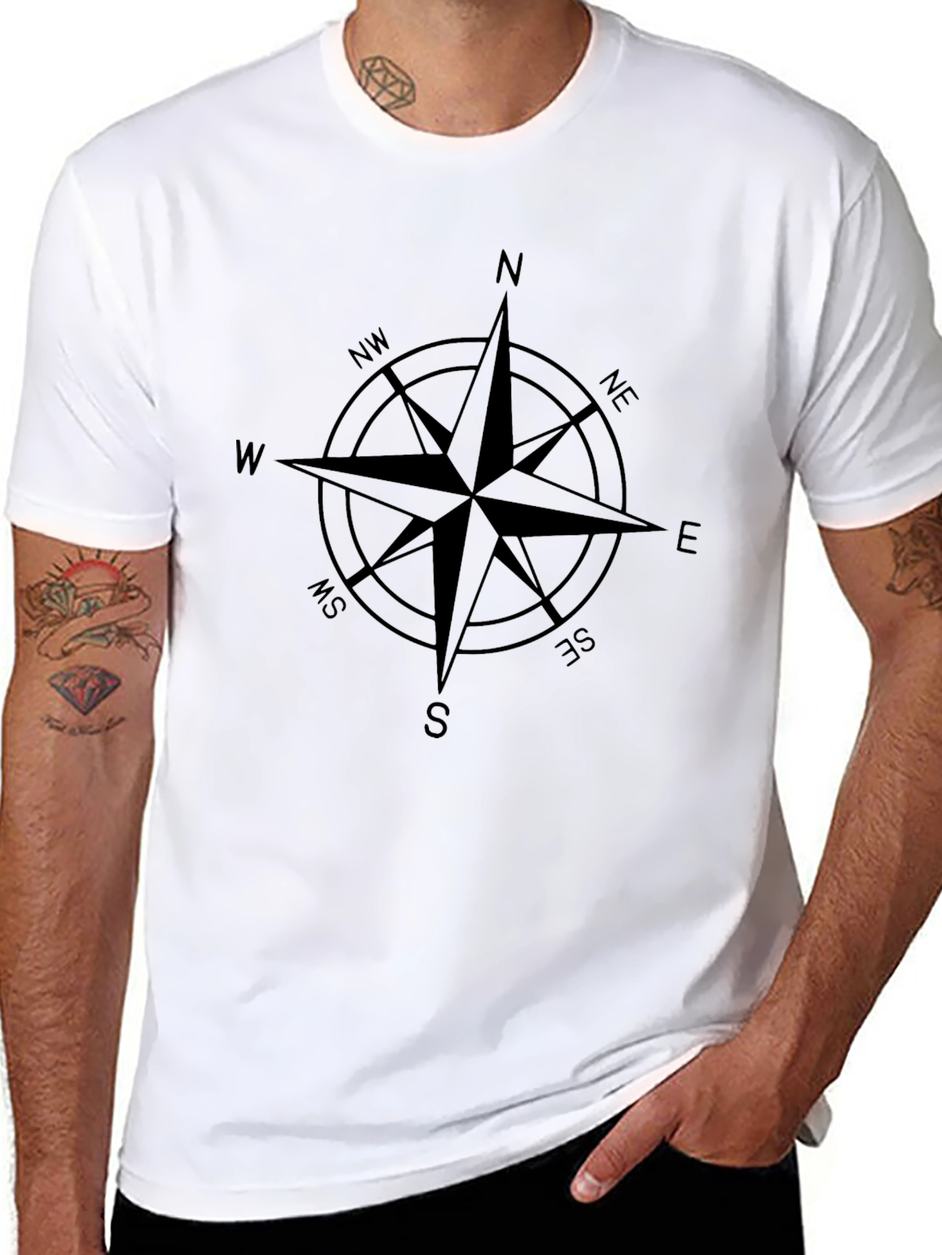 Black Compass Rose Graphic Tee - Black Cotton T-Shirt view 8