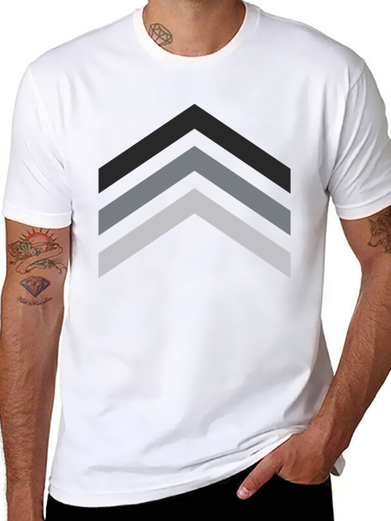 Black Modern Geometric Arrow Black T-Shirt view 8