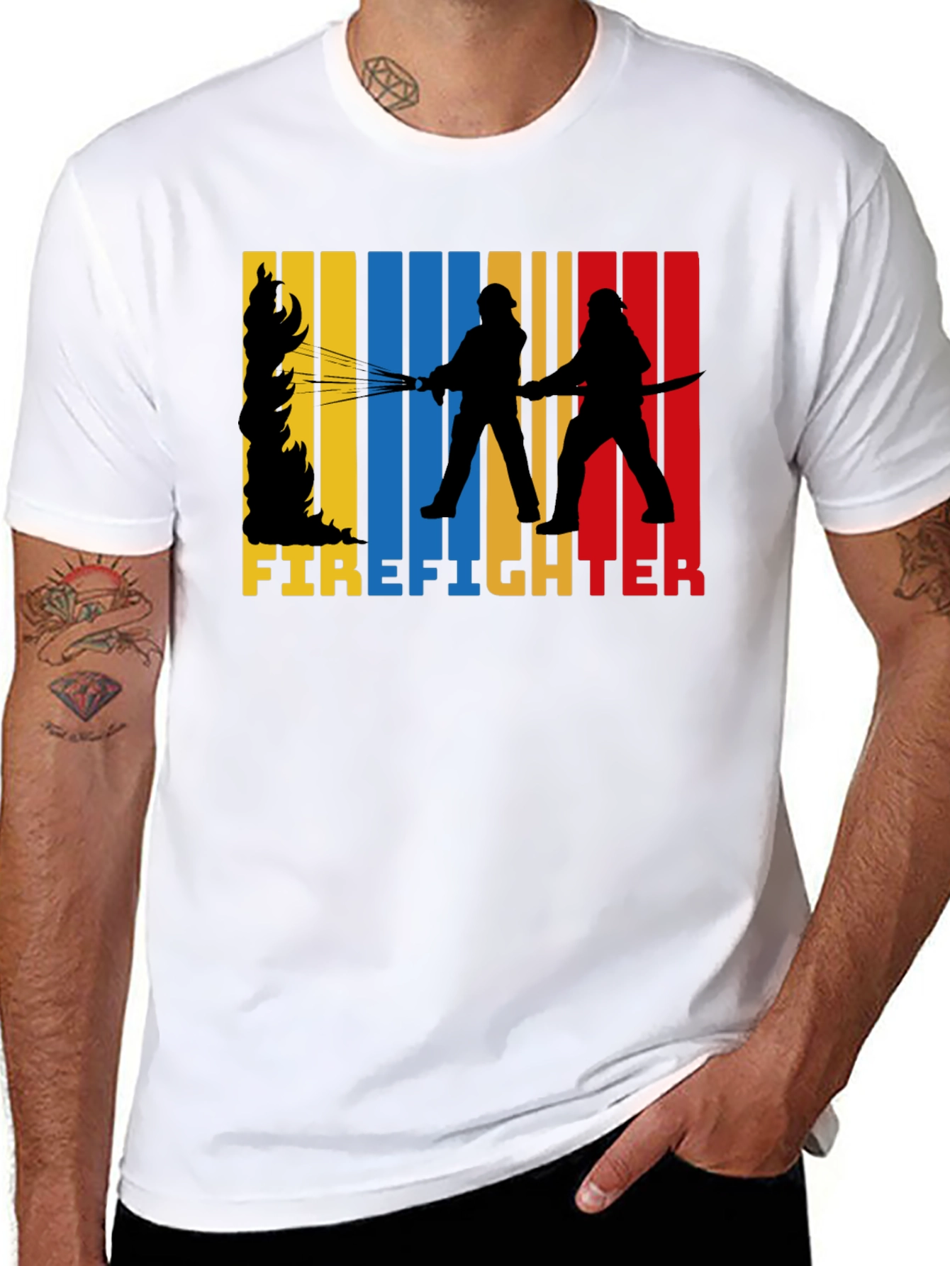 Black Firefighter Graphic Tee - Black Cotton T-Shirt view 8