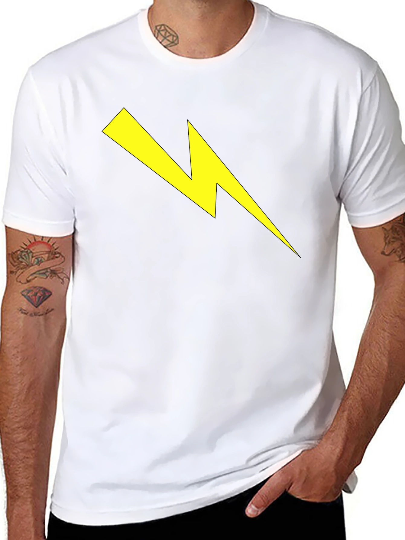 Black Lightning Bolt Graphic Tee - Striking Black Cotton T-Shirt view 8