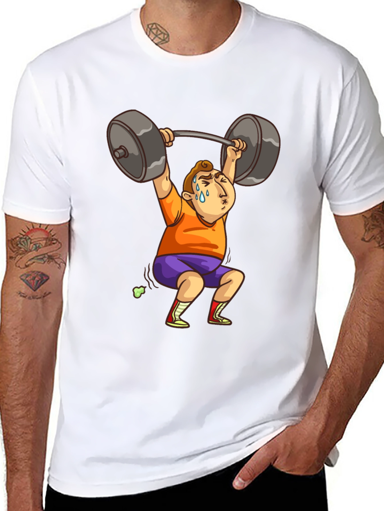 Black Funny Weightlifter Cartoon T-Shirt view 8
