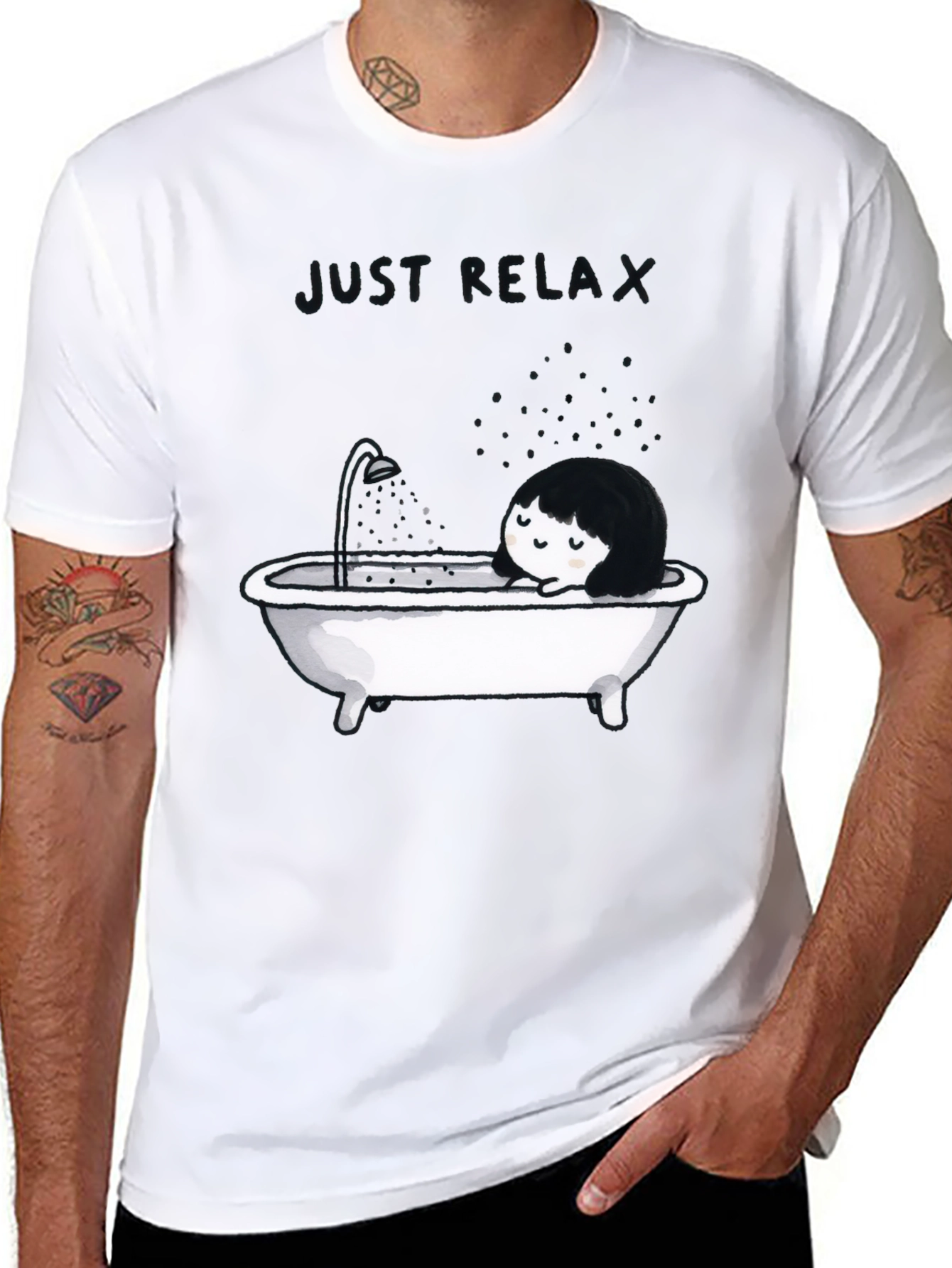 Black Just Relax Black Graphic Tee - Bathtub Design view 8