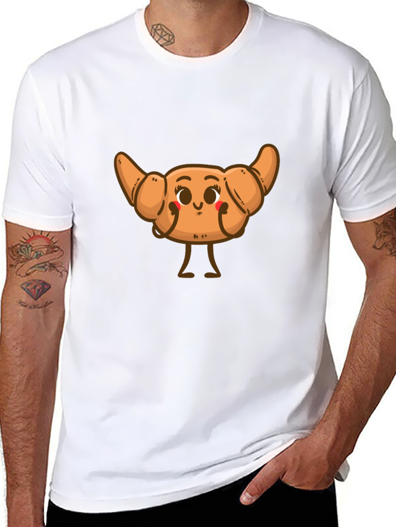 Black Cute Croissant Cartoon Graphic T-Shirt view 8