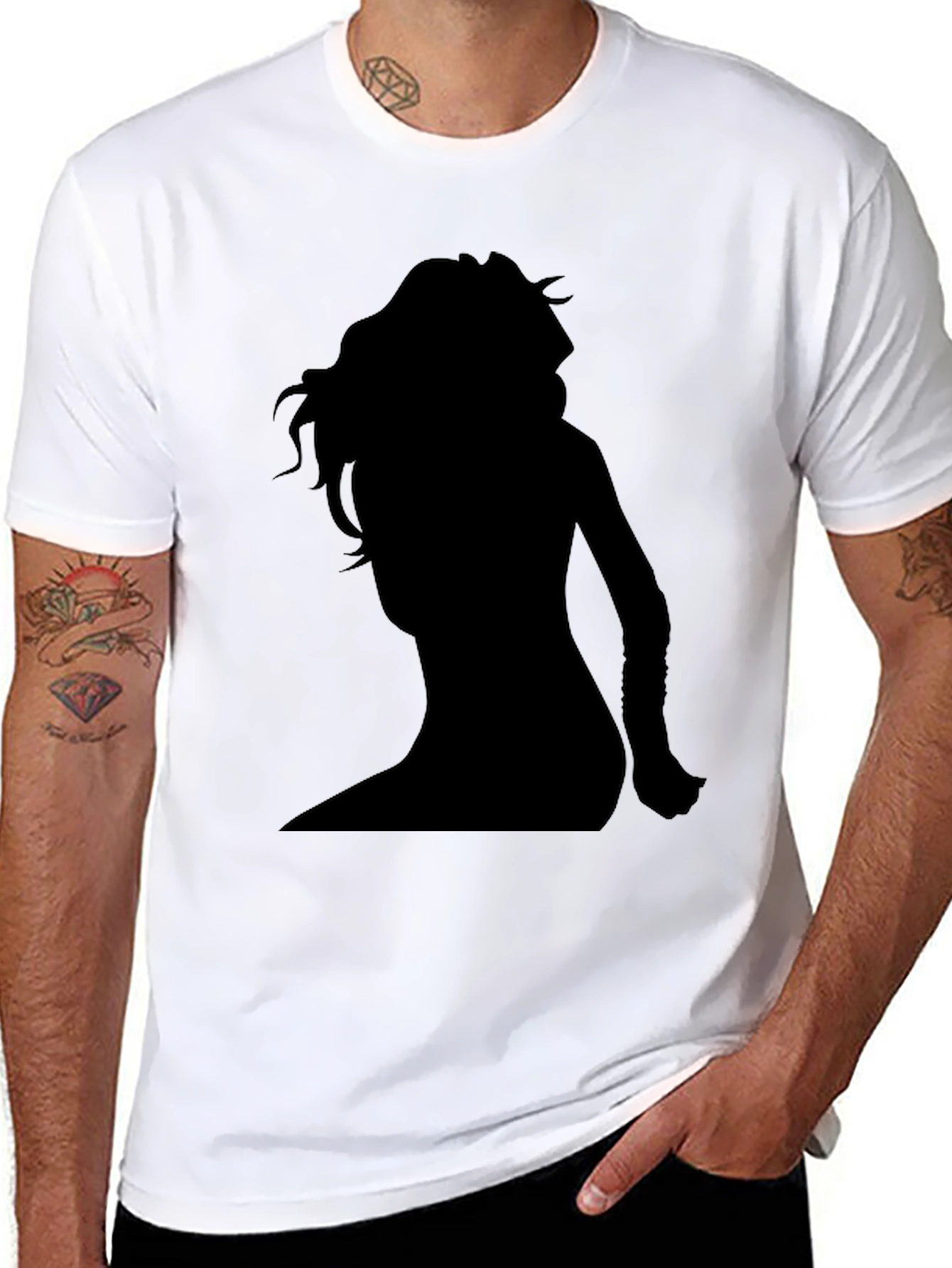 Black Silhouette Woman Graphic Tee - Black Cotton Shirt view 8