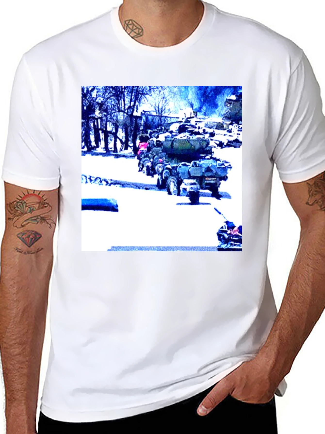 Black Military Vehicles on Black T-Shirt view 8