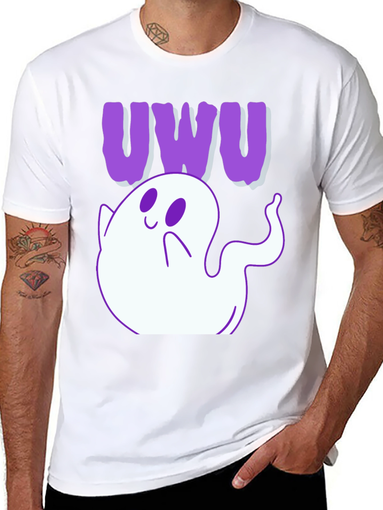Black Cute Ghost "UWU" T-Shirt view 8
