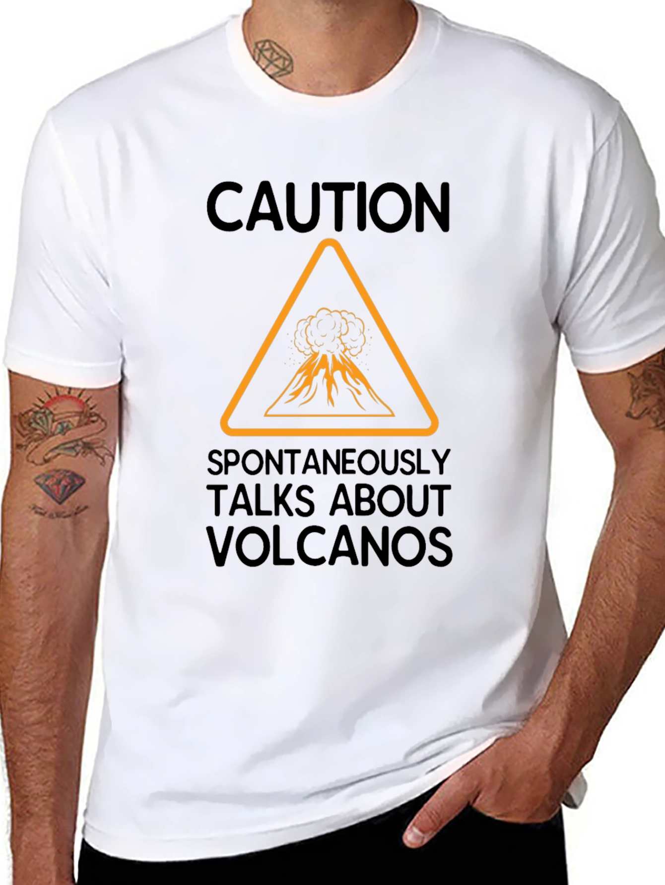 Black Caution: Volcano Talk T-Shirt - Funny & Unique Design view 8
