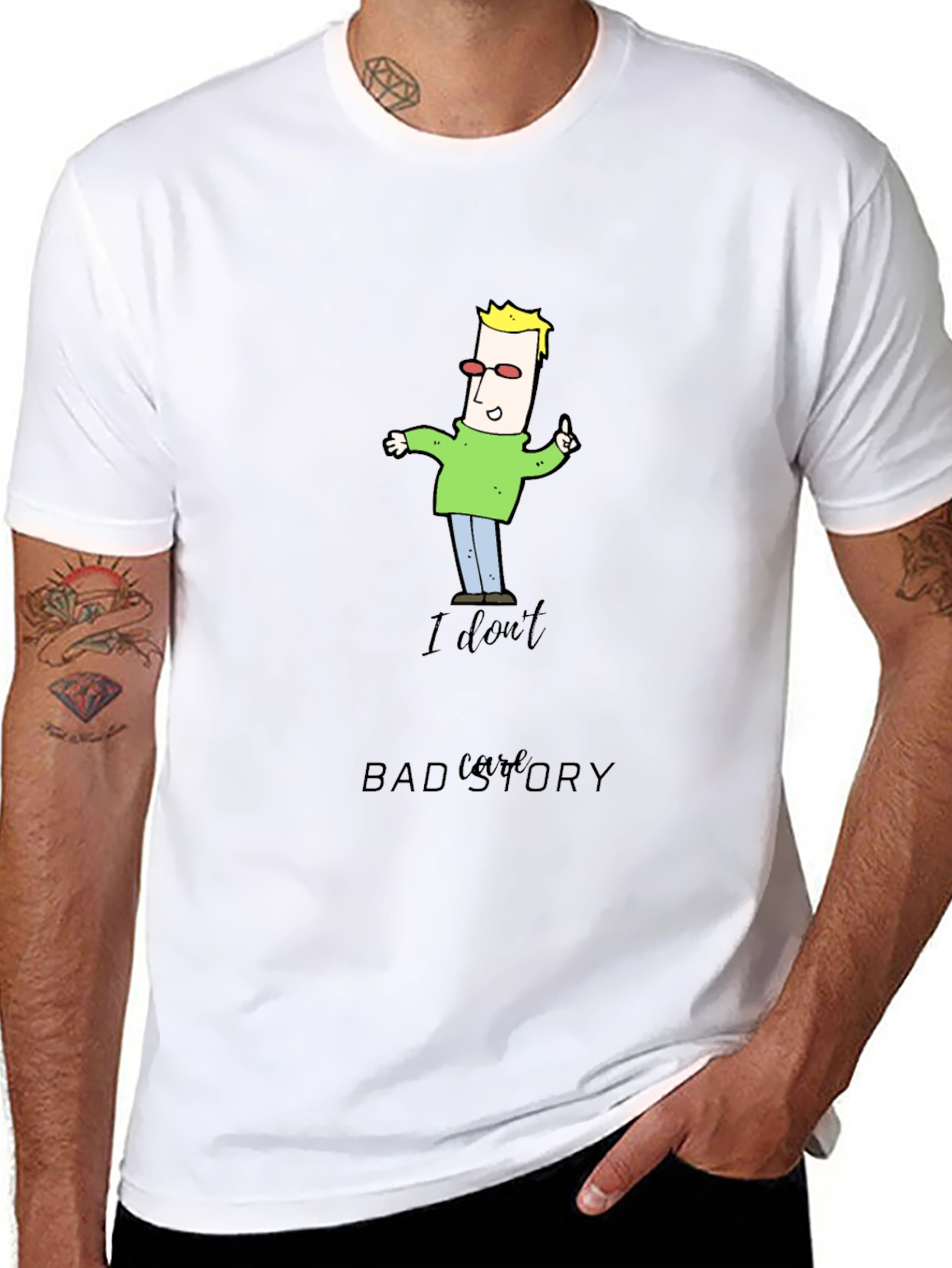 Black Funny Cartoon Man Black T-Shirt view 8