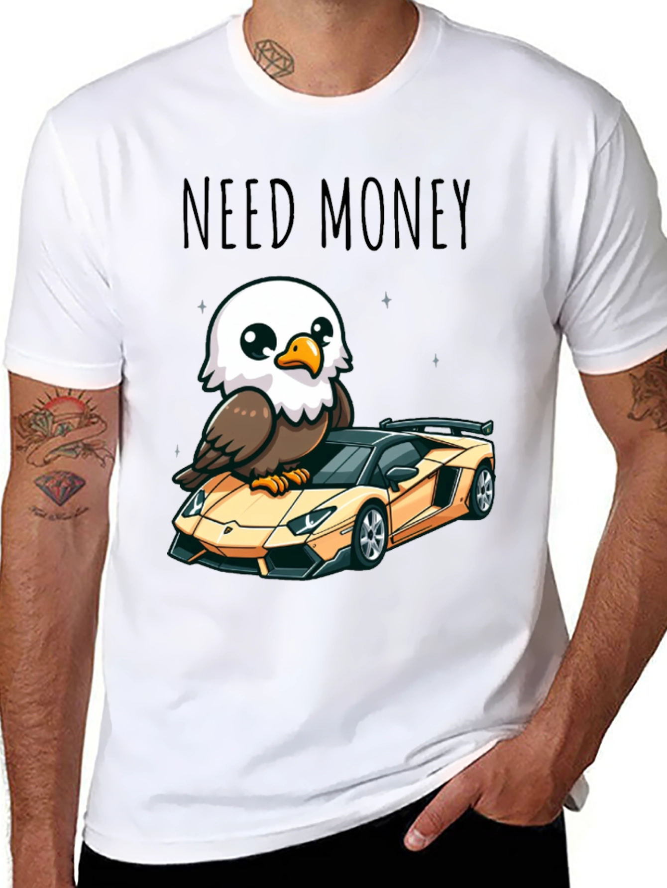 Black Need Money Eagle Car Graphic T-Shirt view 8