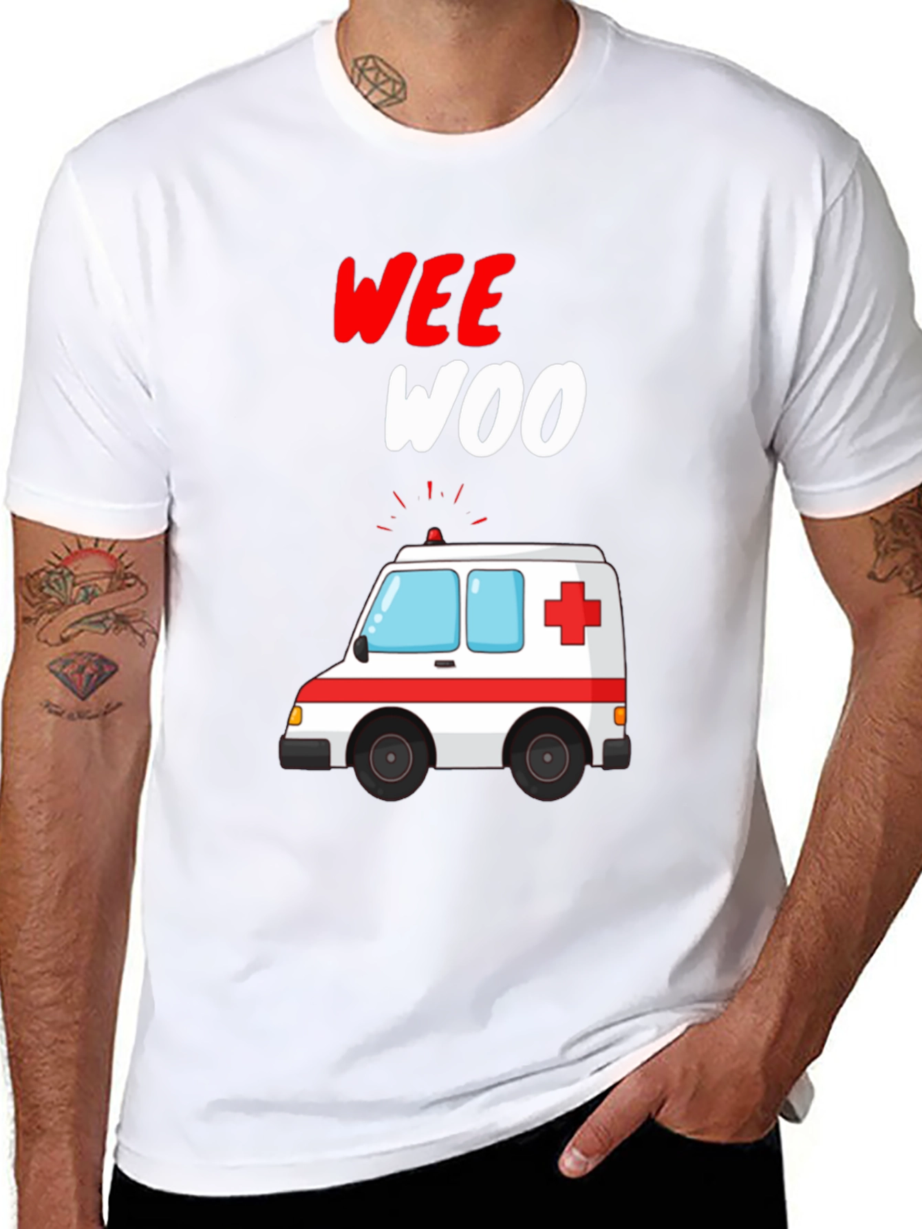 Wee Woo Ambulance Cartoon Black T-Shirt - 8