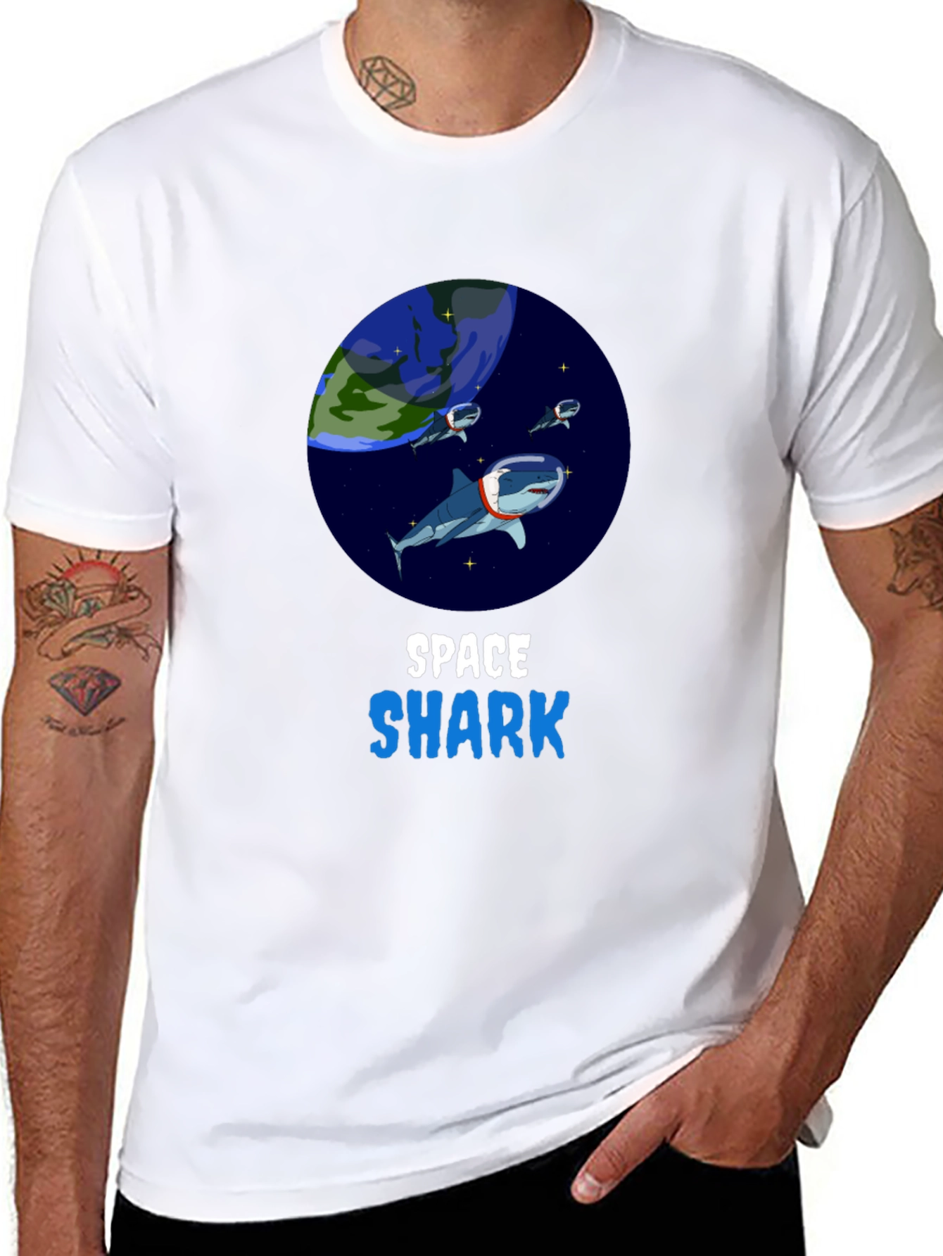 Black Space Shark T-Shirt - Novelty Graphic Tee view 8