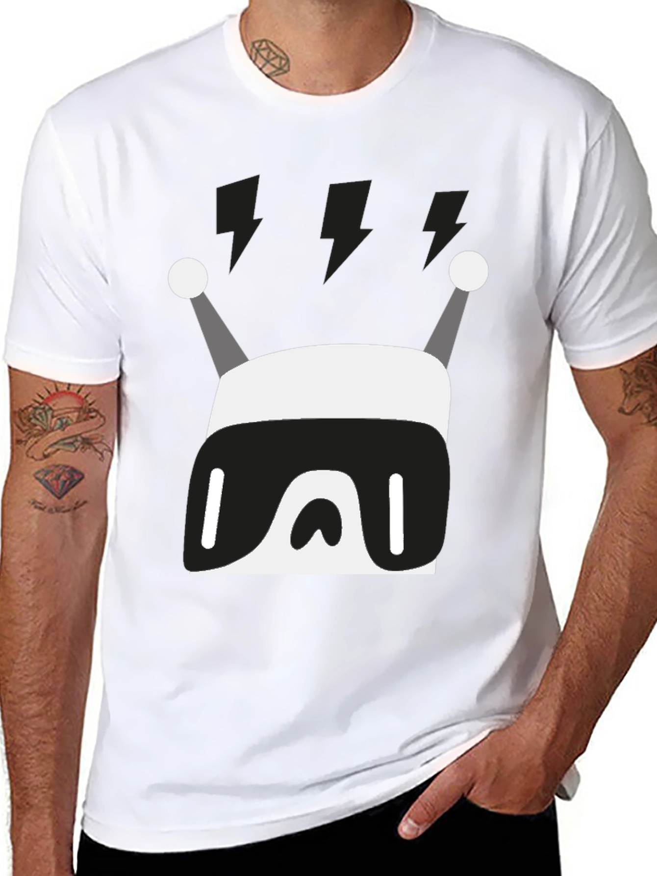 Black Modern Robot Graphic Print Black T-Shirt view 8