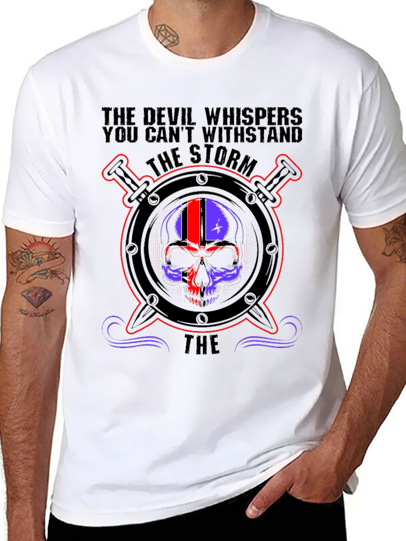 Black Devil Whispers Storm Skull Graphic Tee view 8