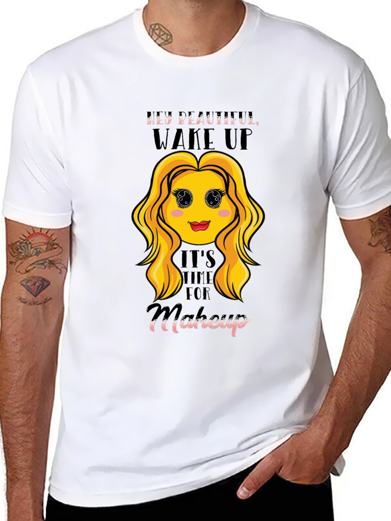 Black Hey Beautiful Wake Up T-Shirt - Makeup Time! view 8