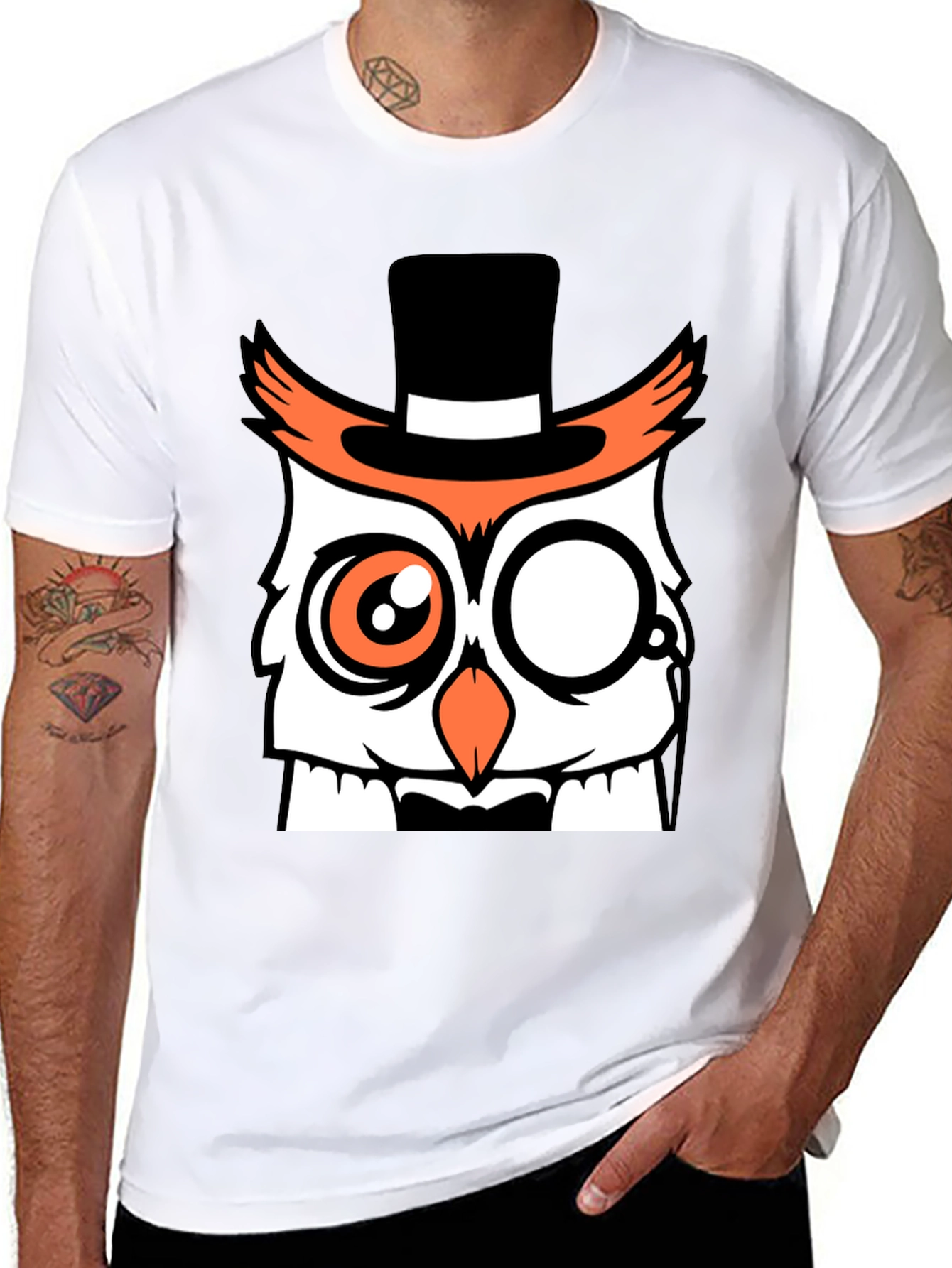Black Dapper Owl T-Shirt - Funny Cartoon Design view 8