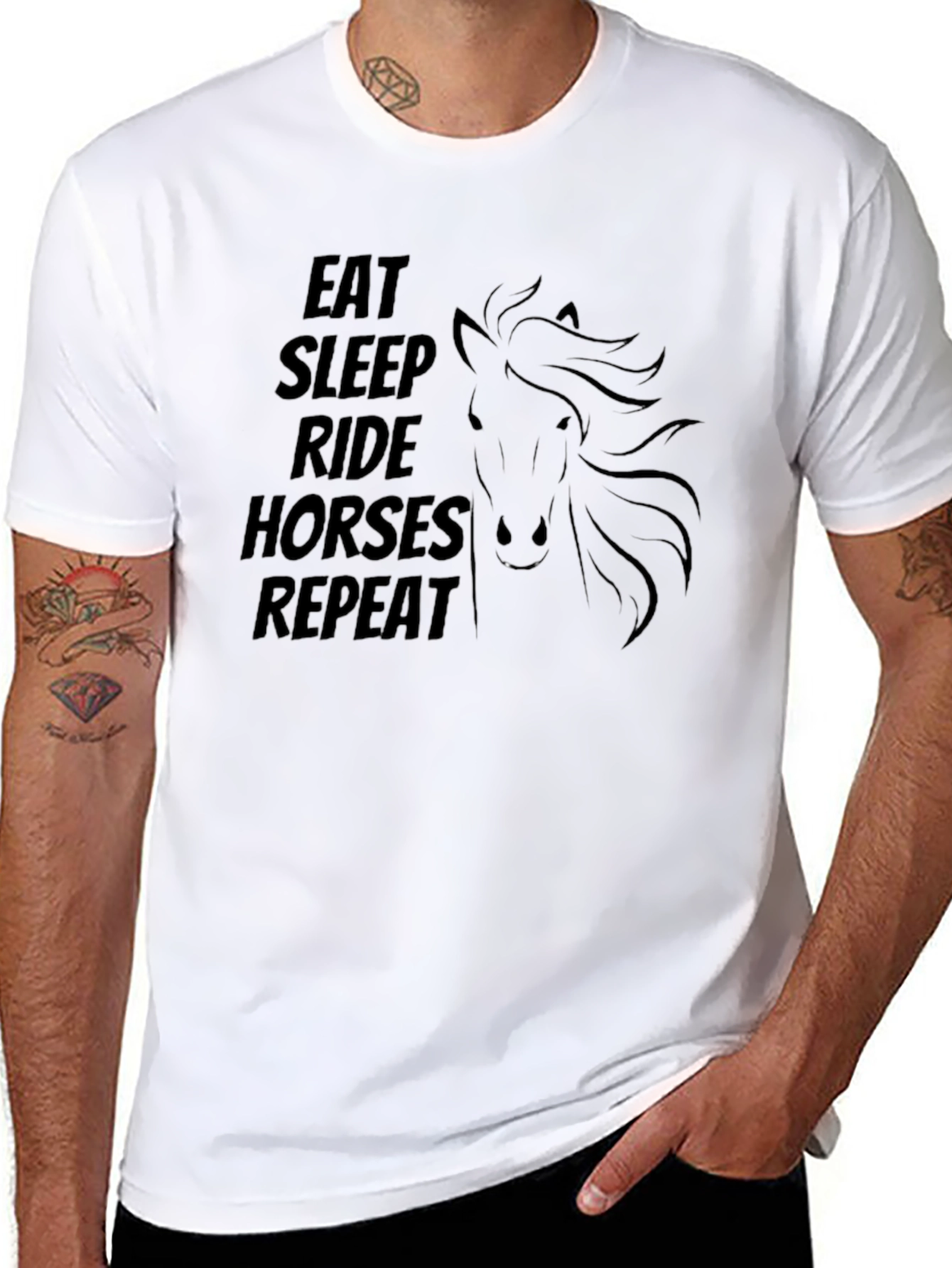 Black Eat Sleep Ride Horses Repeat Black T-Shirt view 8