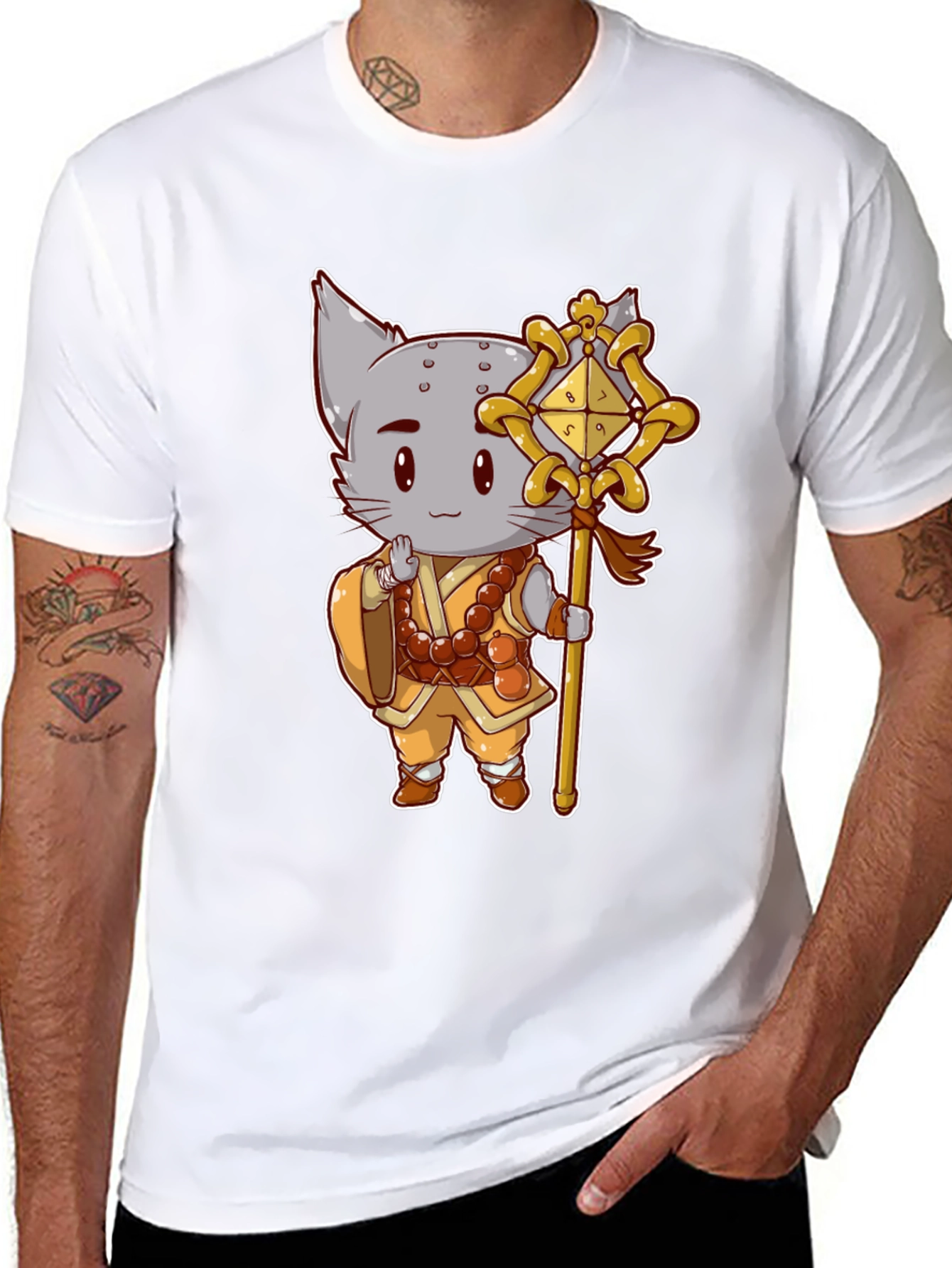 Black Monk Cat T-Shirt - Cute Anime Style view 8