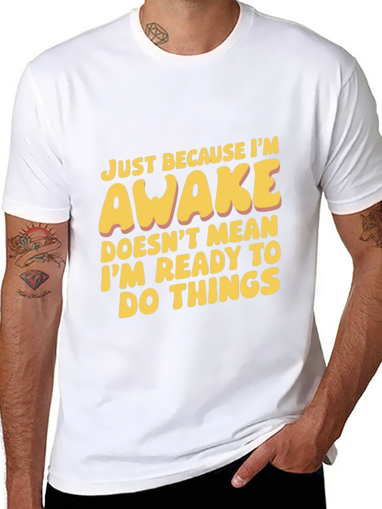 Black Funny Awake T-Shirt: Not Ready for Things view 8