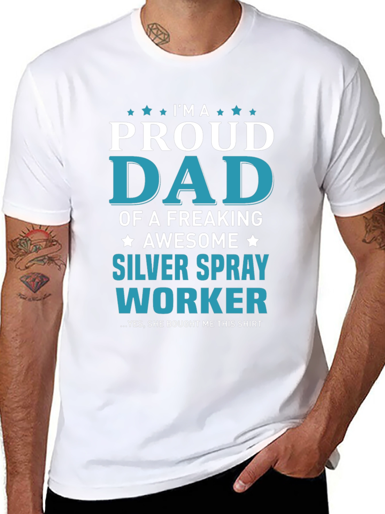 Black Proud Dad of a Silver Spray Worker T-Shirt view 8