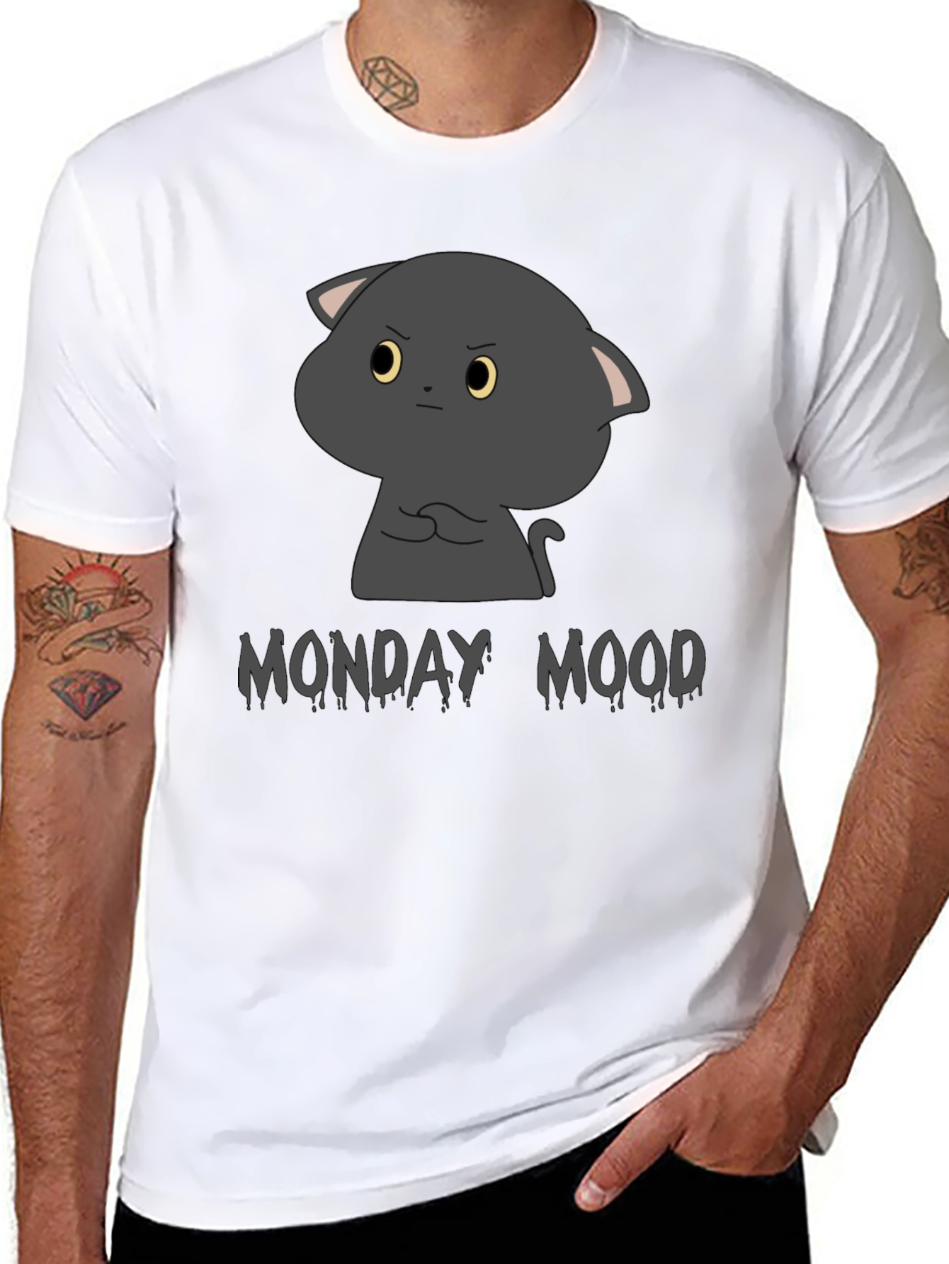Black Monday Mood Grumpy Cat Black T-Shirt view 8