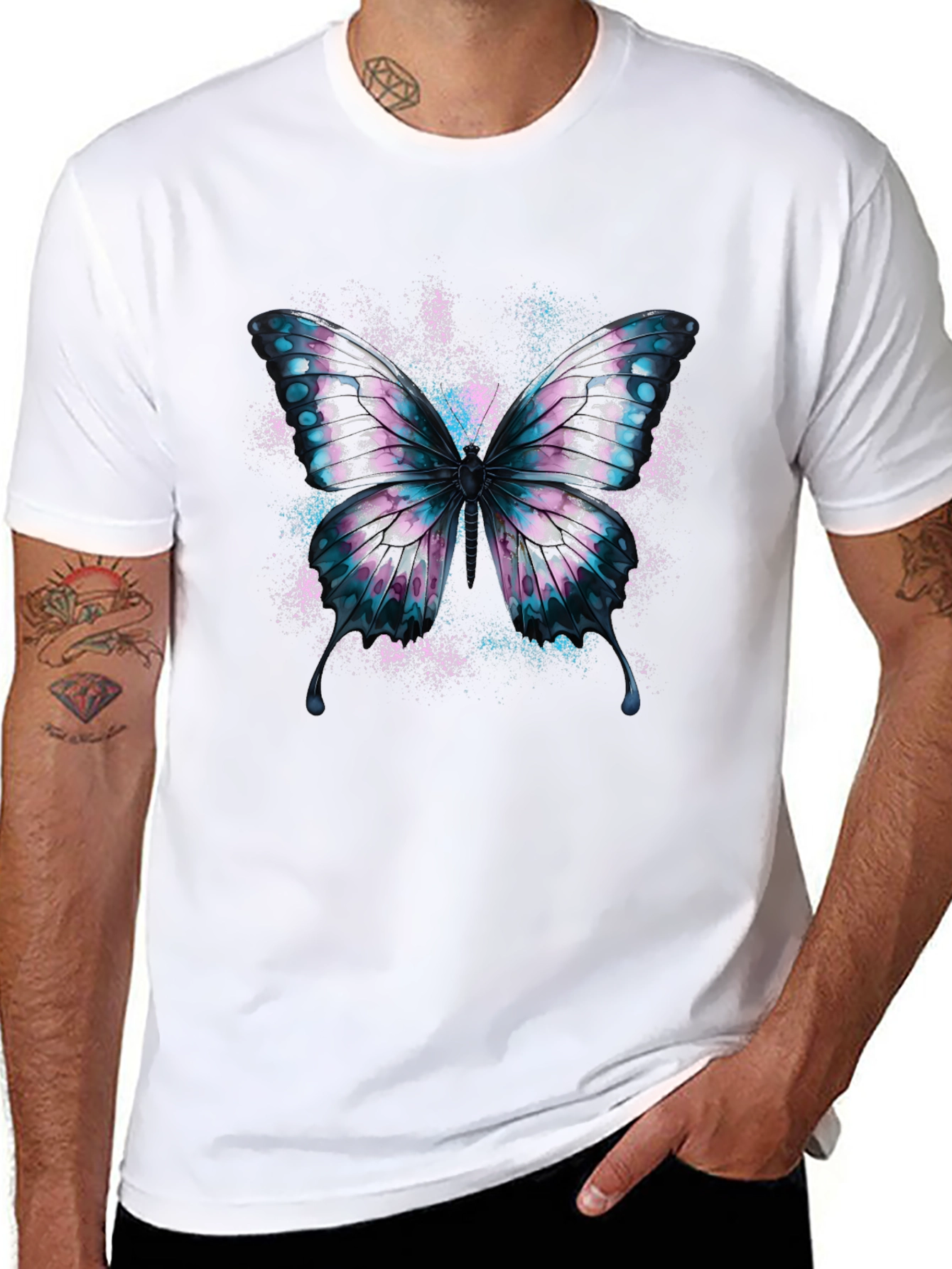 Black Butterfly Graphic Black Cotton T-Shirt view 8