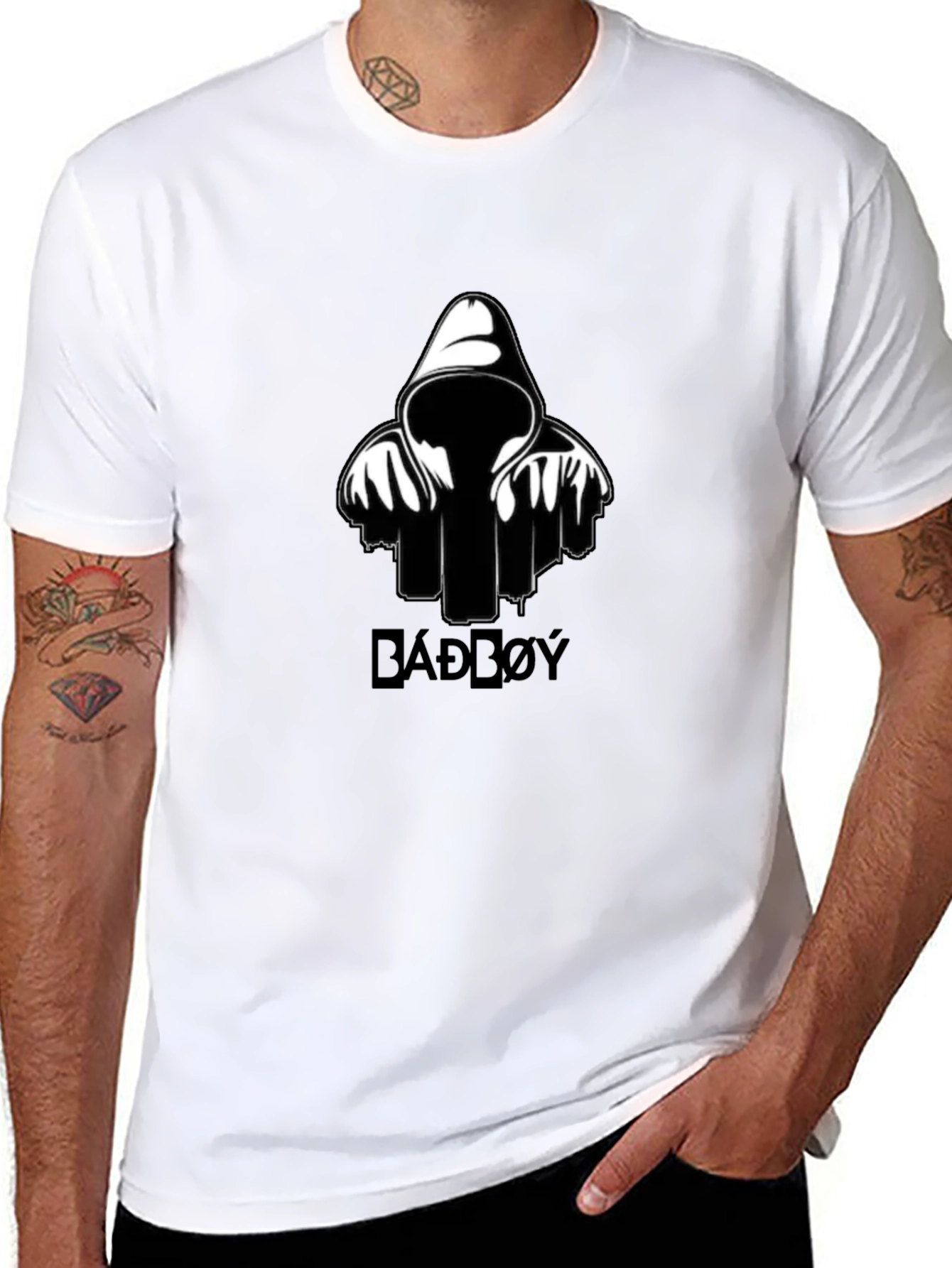 Black BADD0Y Graphic Print Black T-Shirt view 8