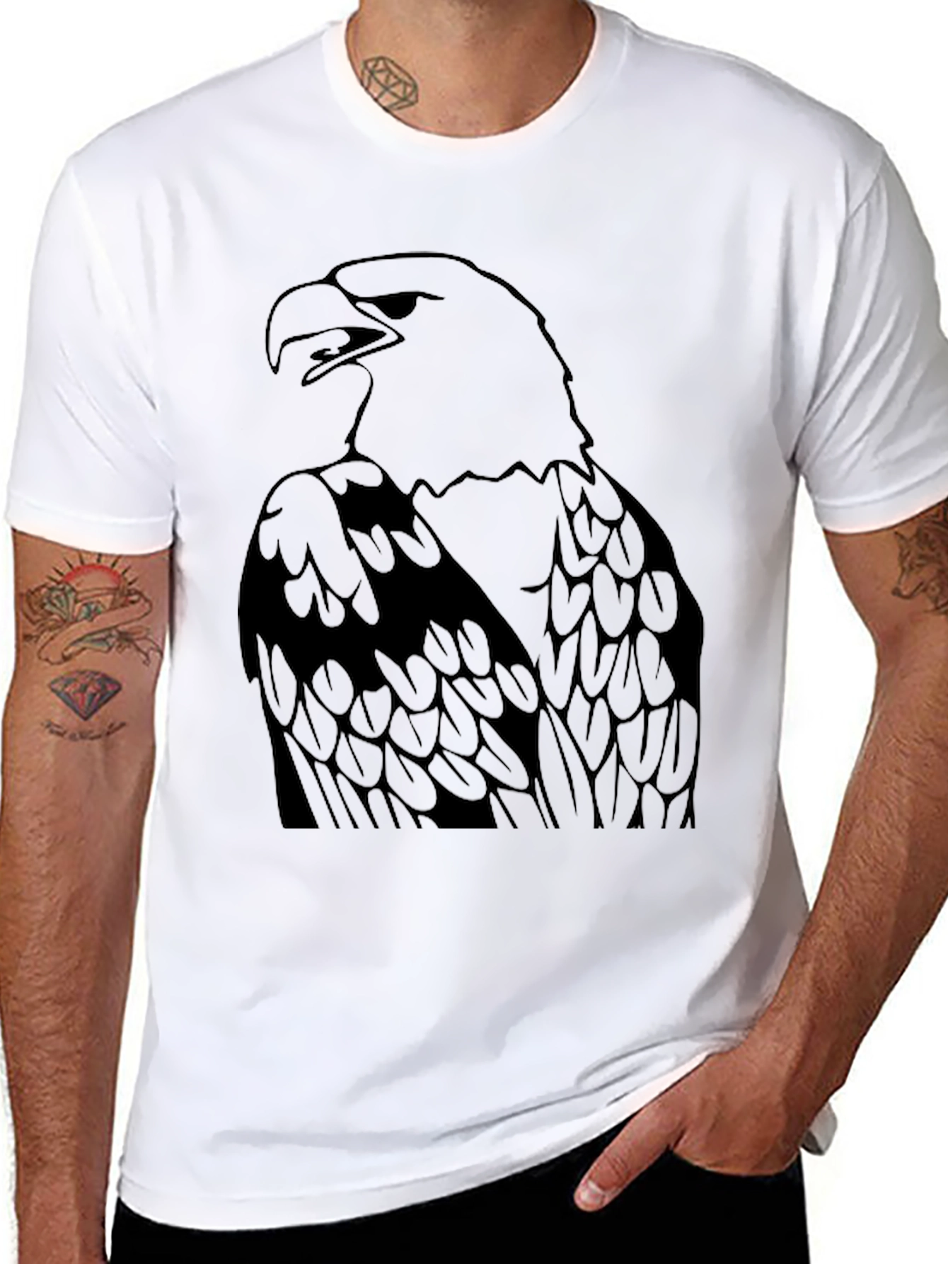 Black Men's Black Eagle Graphic Tee - Bold Statement Shirt view 8
