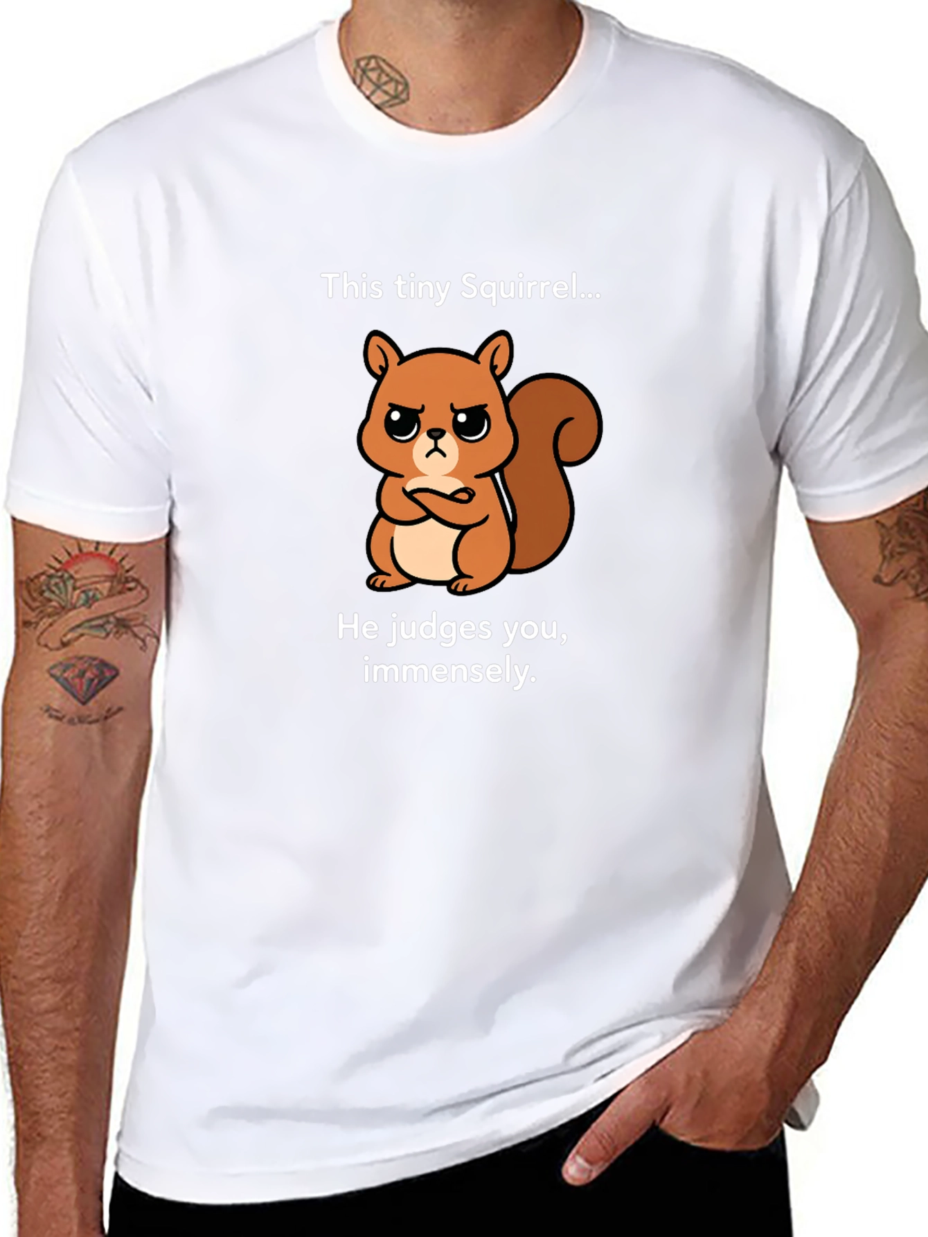 Black Funny Squirrel Graphic T-Shirt - He Judges You view 8