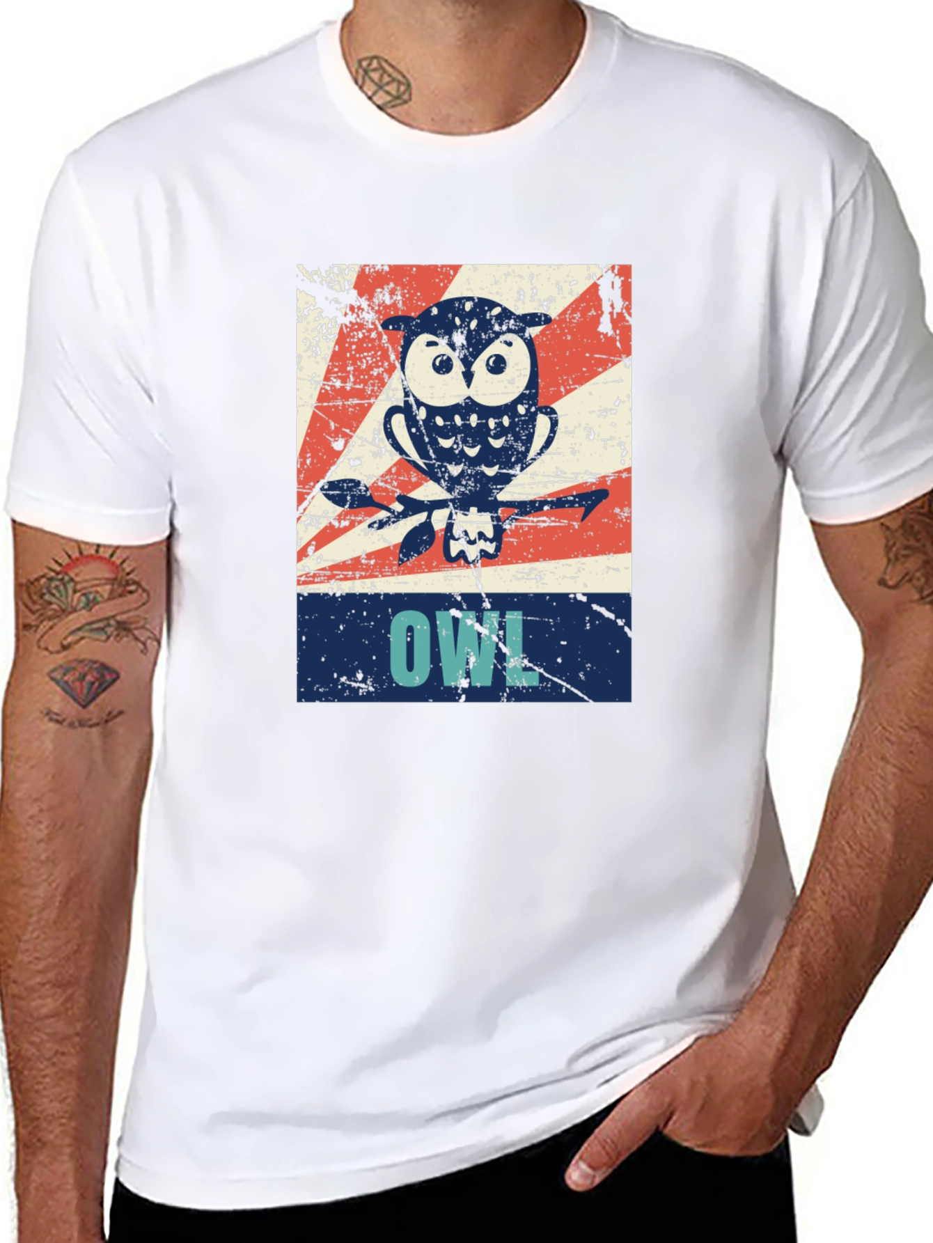 Black Vintage Owl Graphic Tee - Unisex Black T-Shirt view 8
