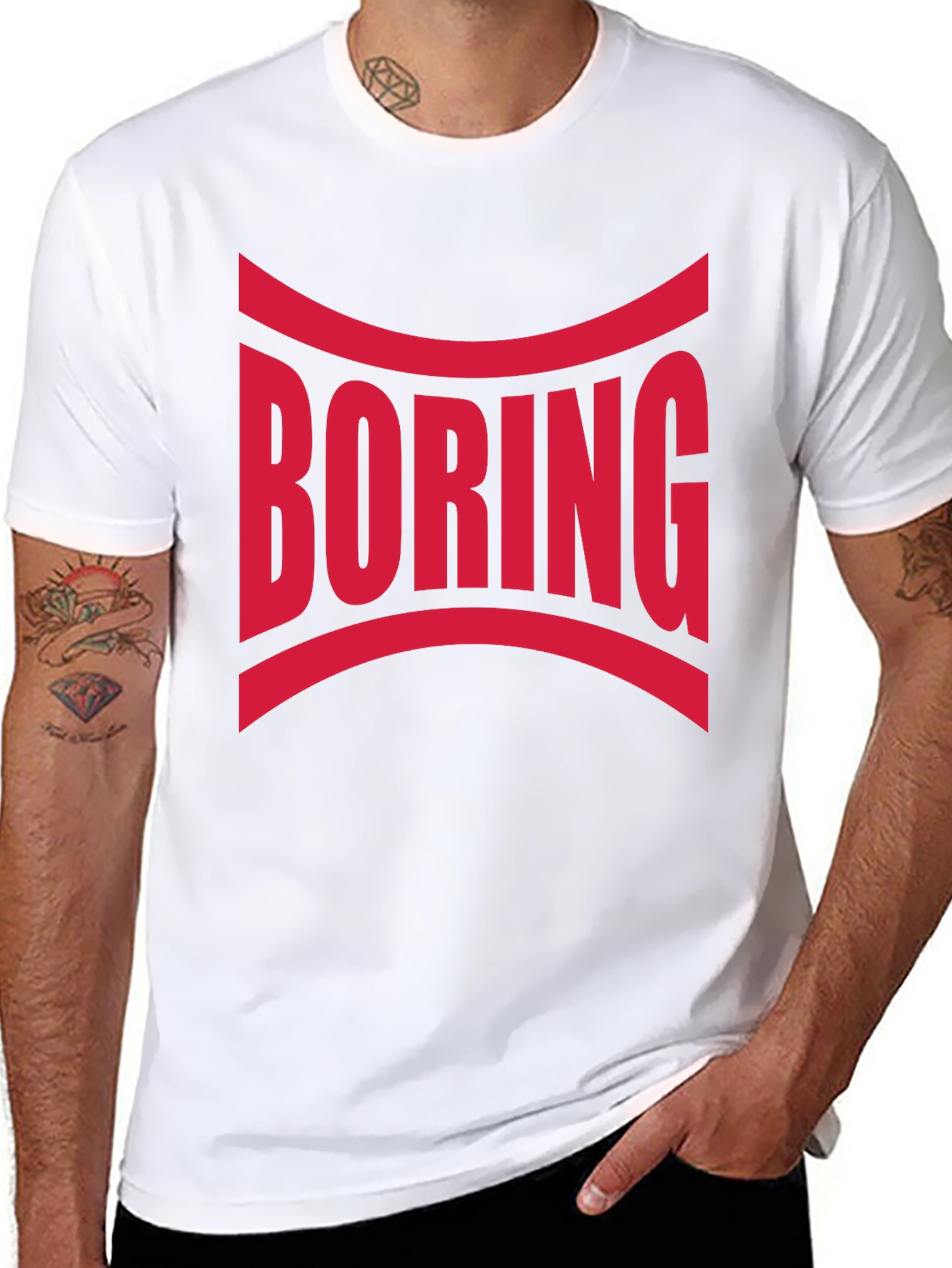 Black Boring Graphic Print Crew Neck T-Shirt view 8
