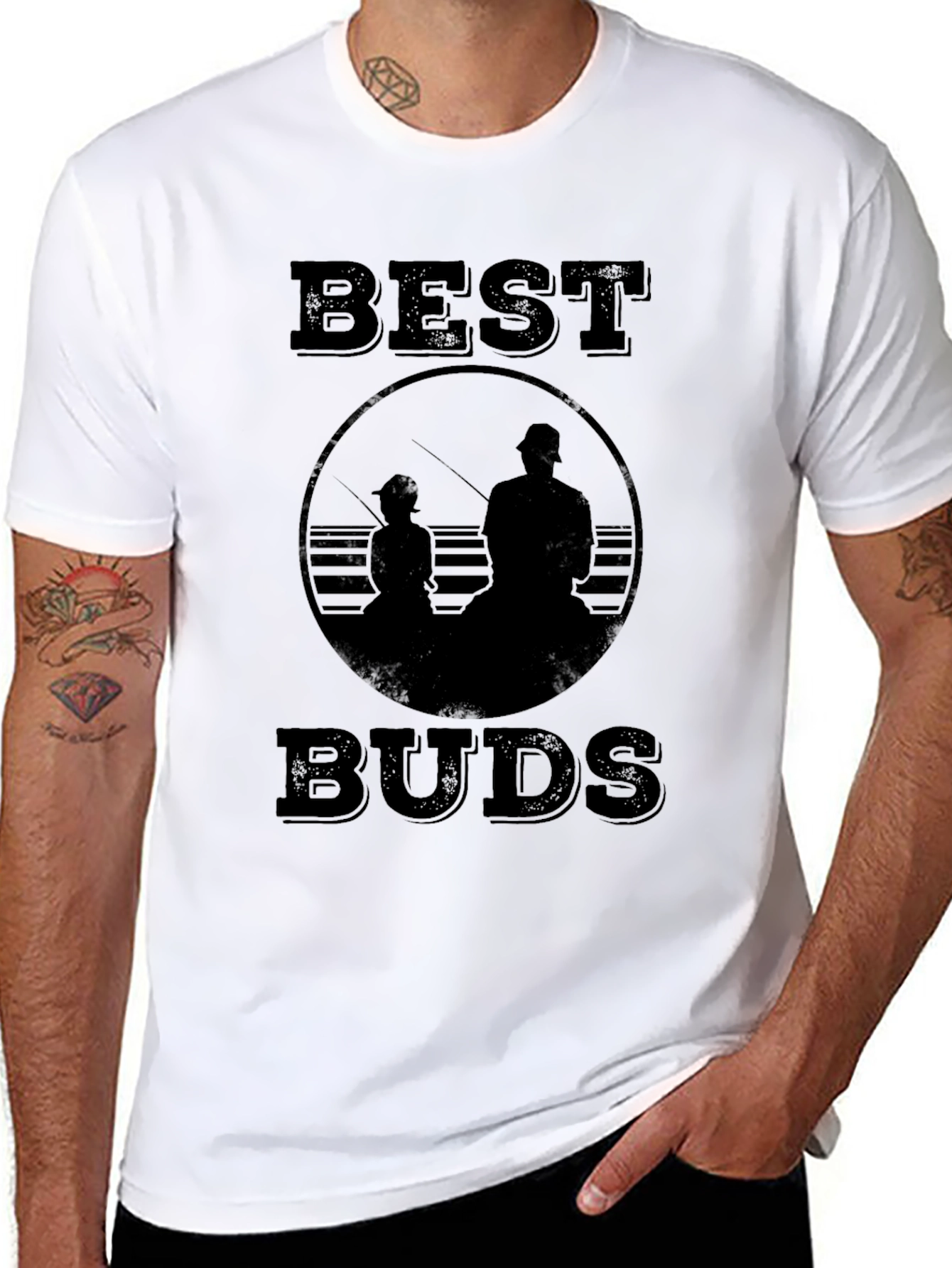 Black Best Buds Fishing T-Shirt - Father Son Matching Tee view 8