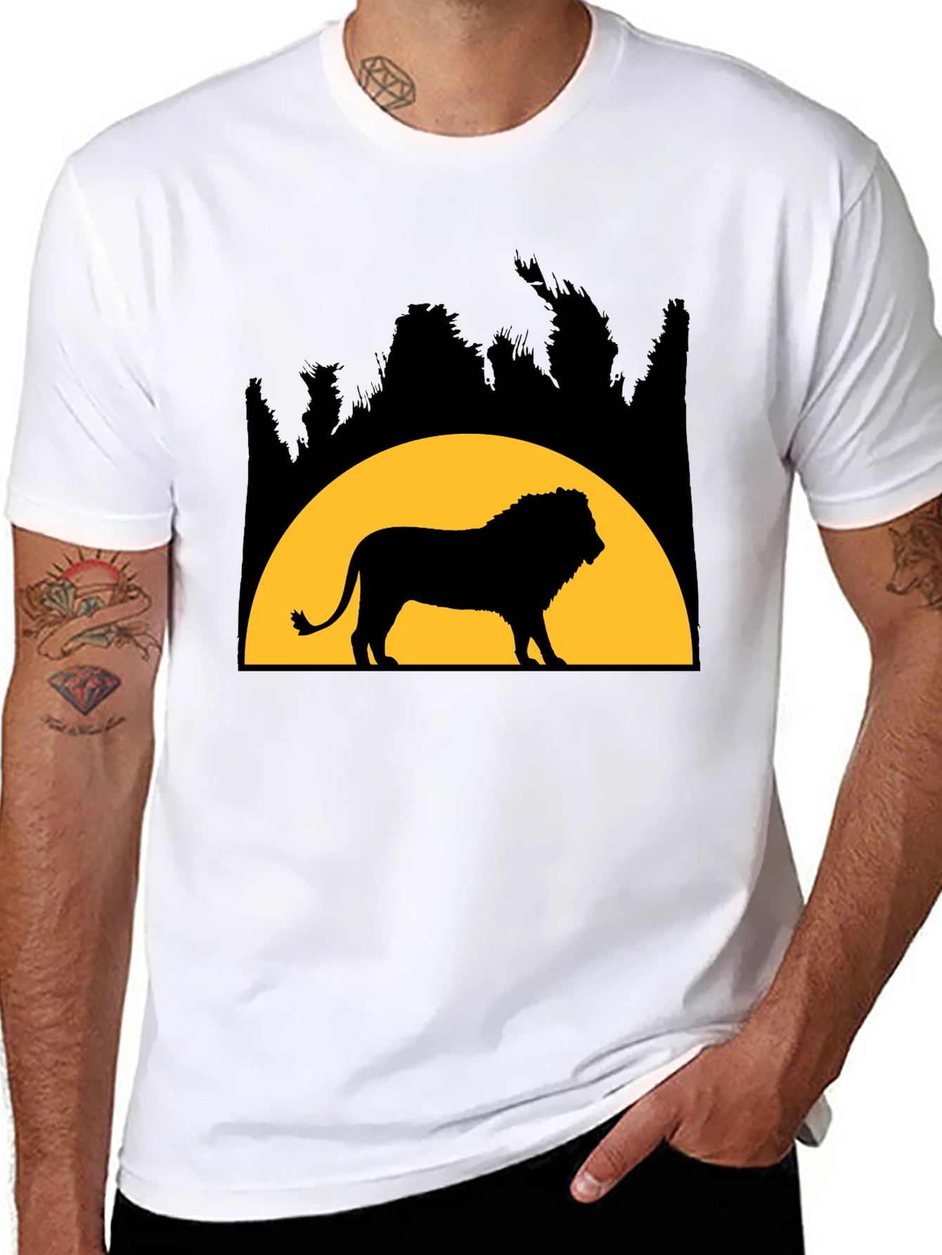 Black Lion Silhouette Graphic Tee - Black Cotton Blend view 8