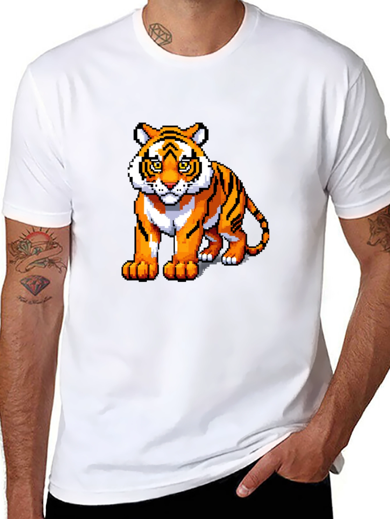 Black Pixel Tiger Graphic Tee - Black Cotton Shirt view 8