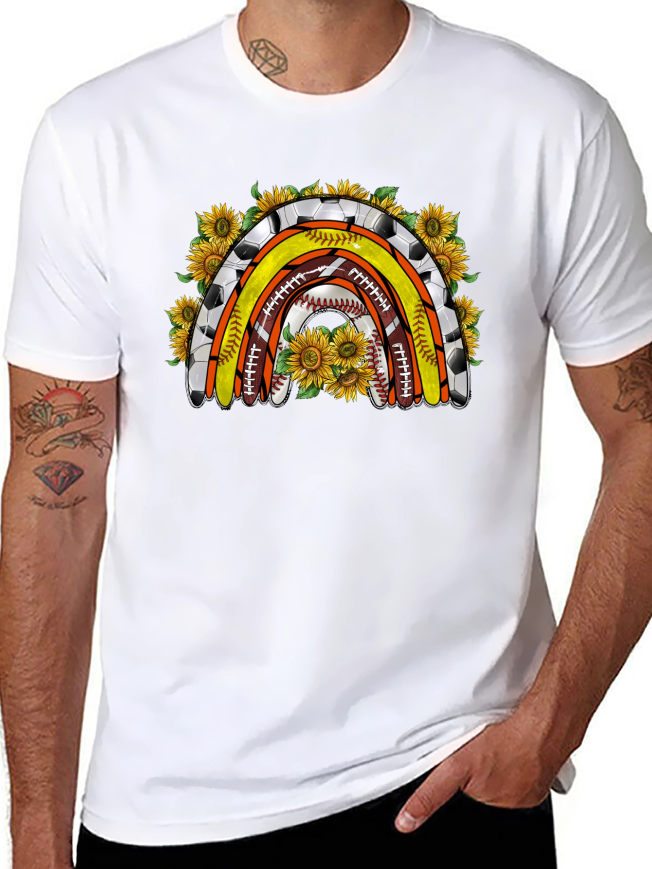 Black Sports Rainbow with Sunflowers T-Shirt view 8