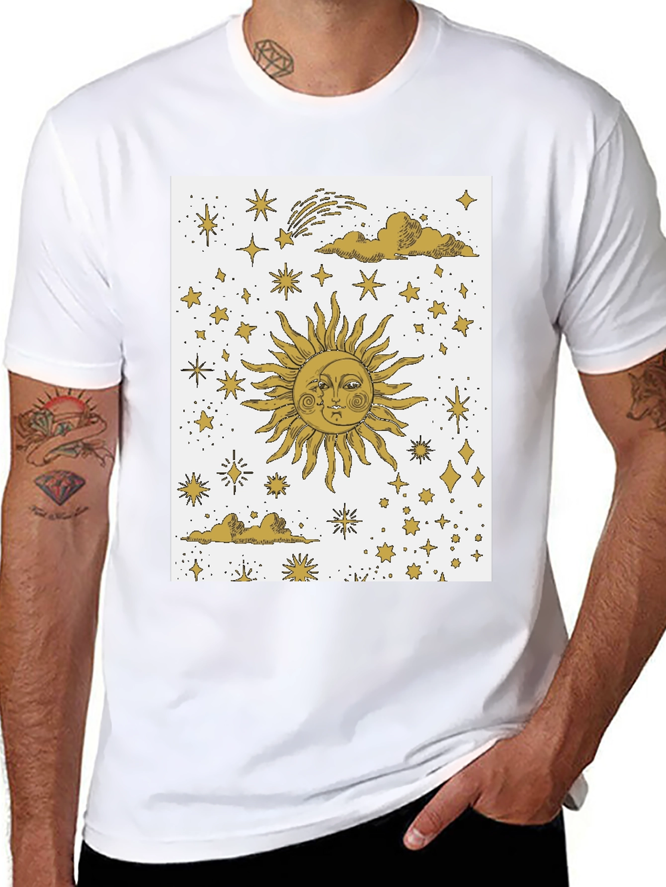 Black Celestial Sun & Moon Graphic Tee - Black Cotton Blend view 8