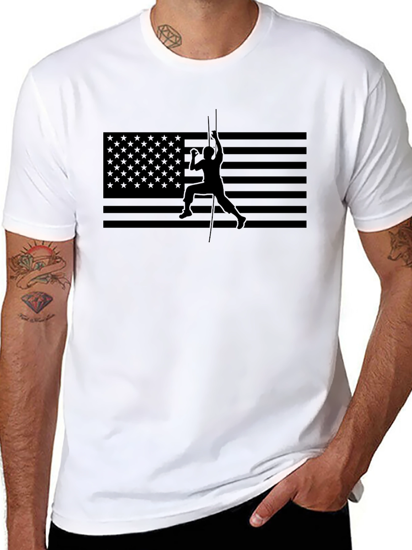 Black American Flag Lineman T-Shirt - Black view 8