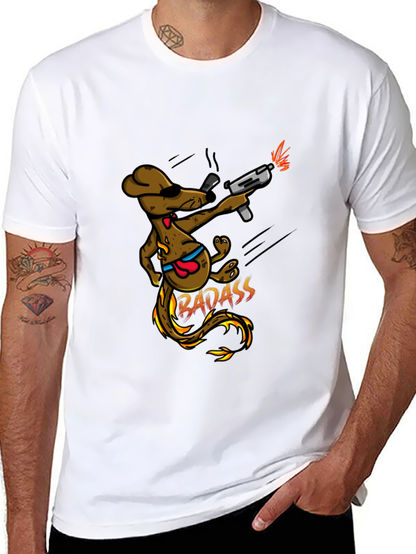 Black Badass Dog with Gun Black T-Shirt view 8