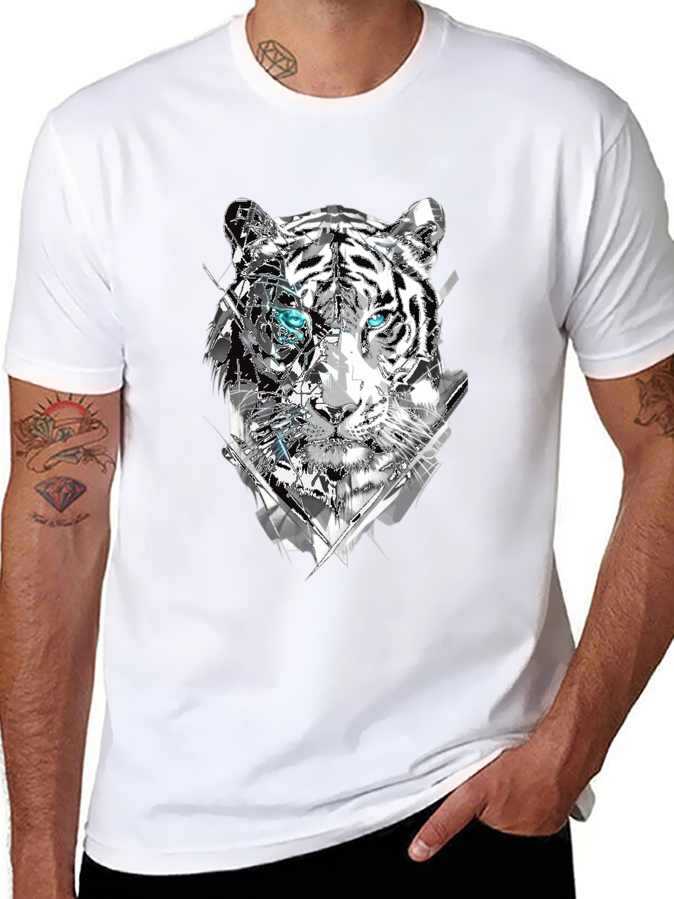 Black Abstract Tiger Graphic Print Tee - Men's Black T-Shirt view 8