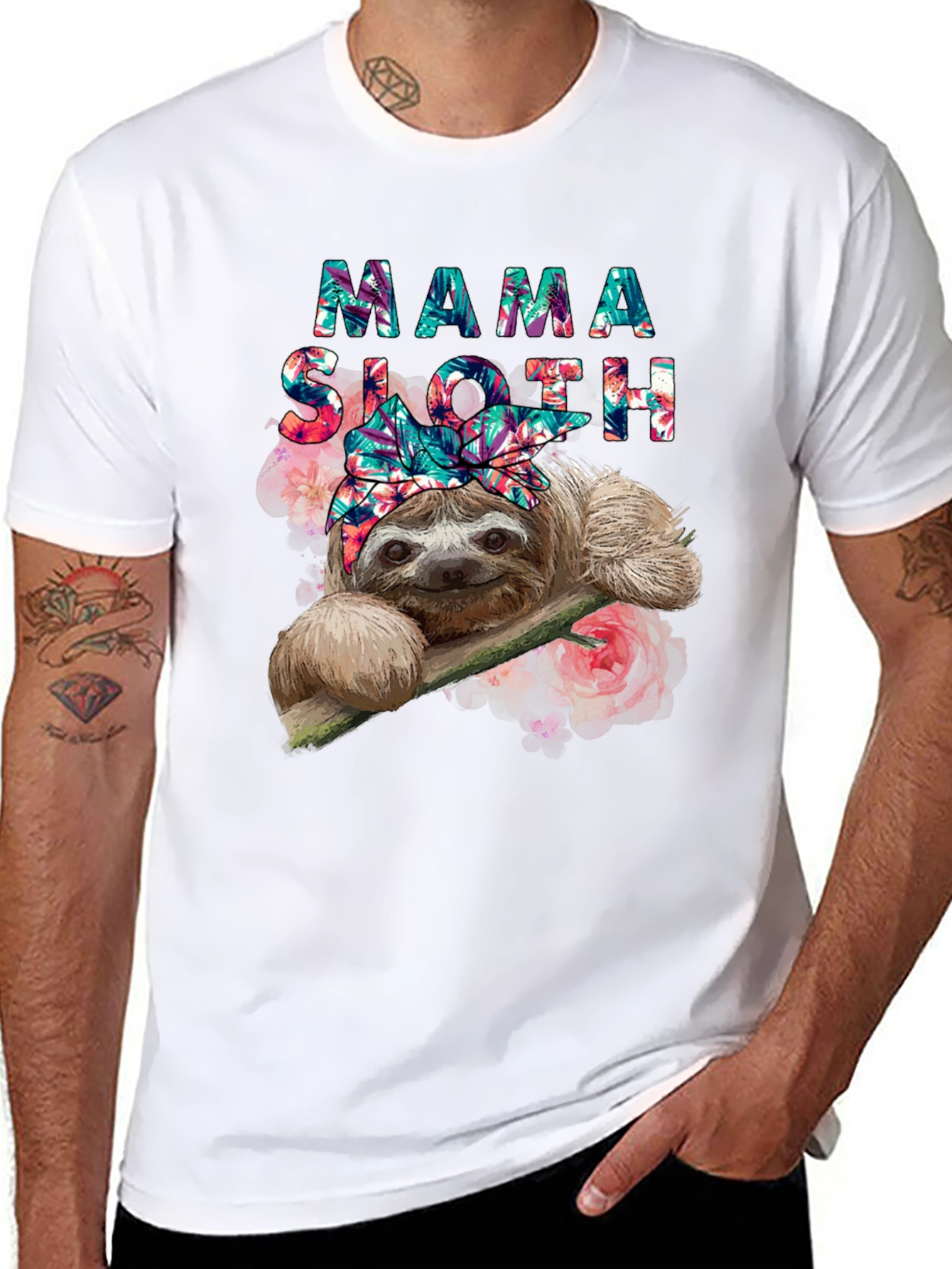 Black Mama Sloth Floral T-Shirt - Cute Animal Tee view 8
