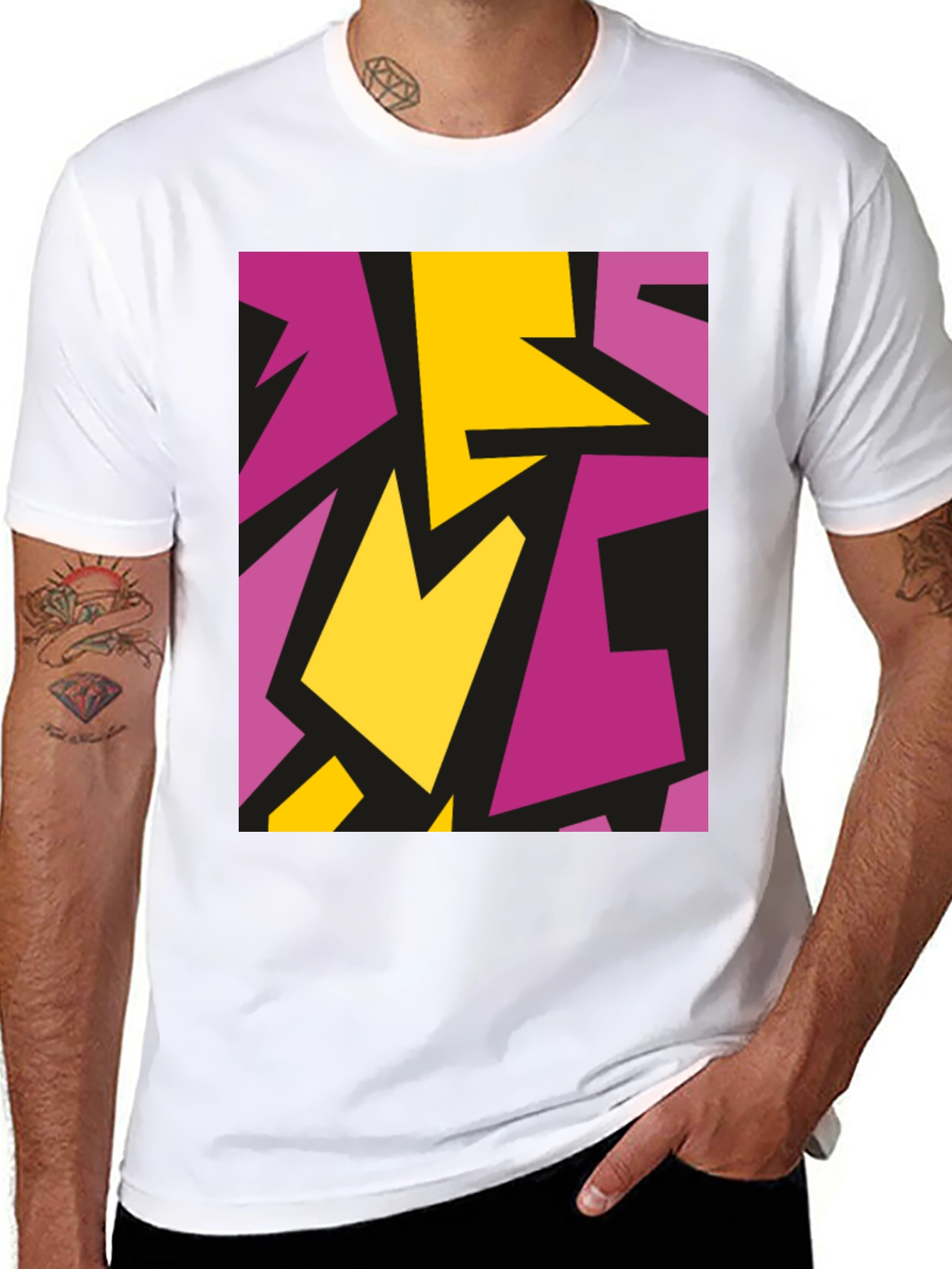 Black Abstract Geometric Design Black T-Shirt view 8