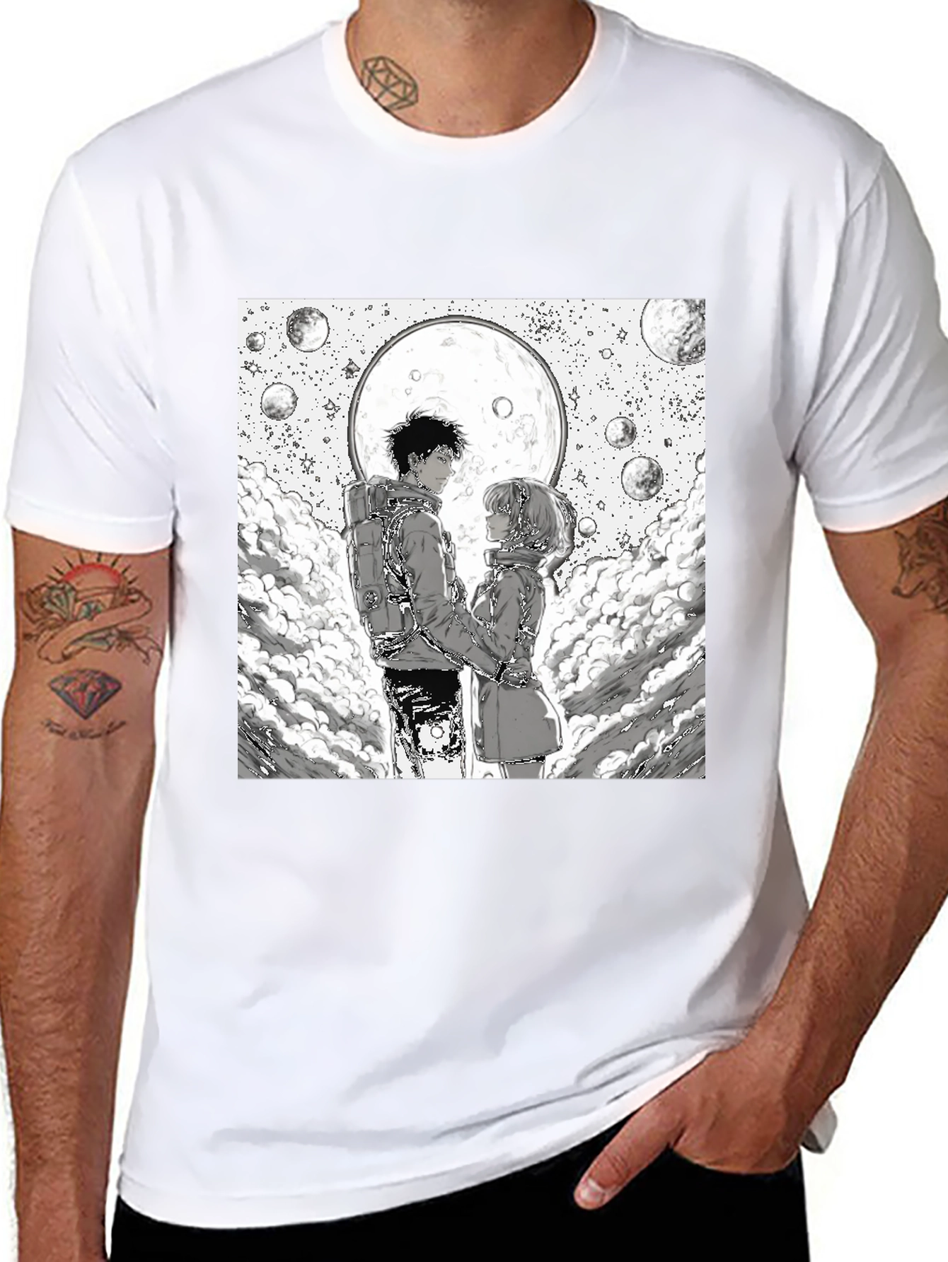Black Anime Moon Lovers Graphic Tee - Black view 8