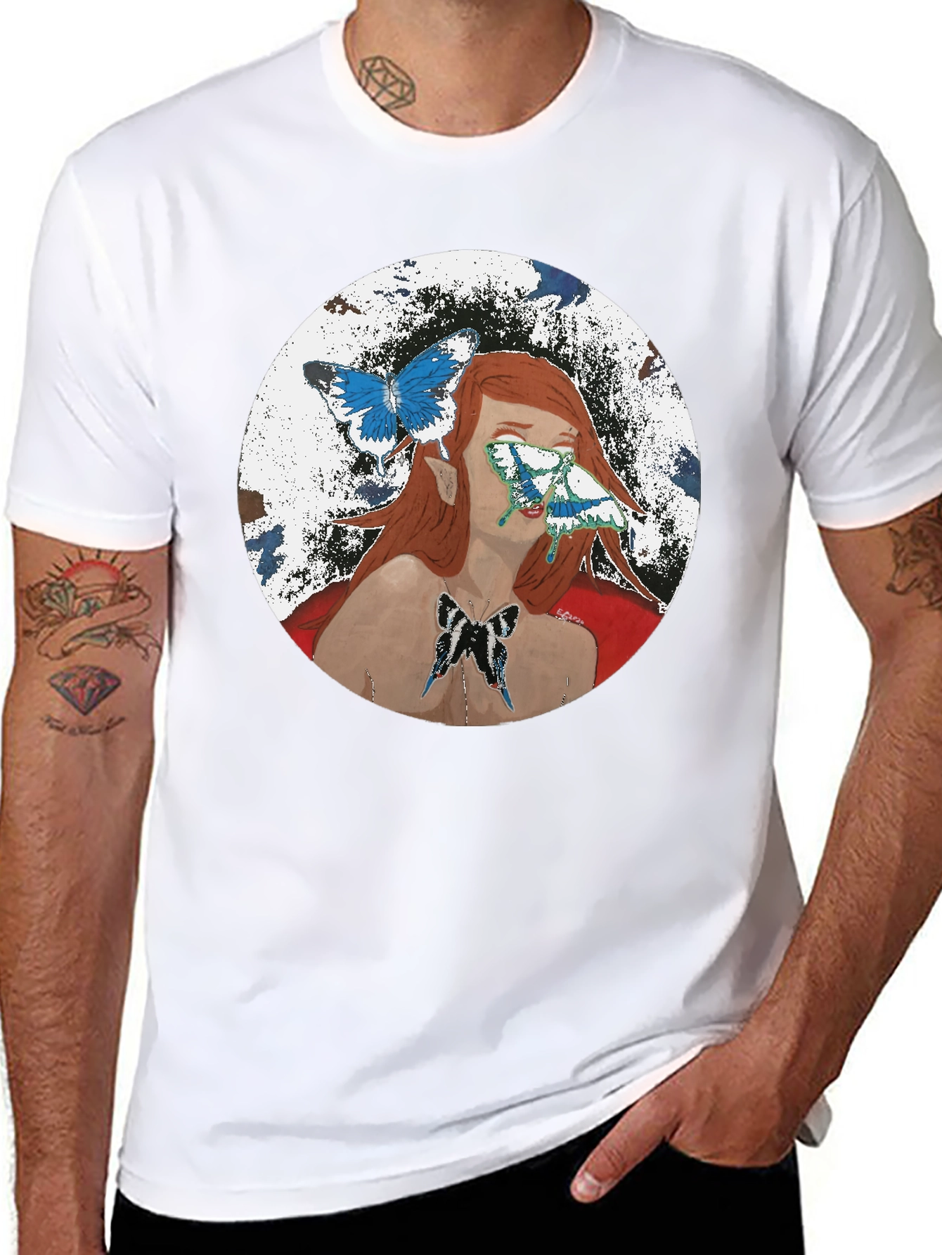 Black Butterfly Woman Graphic T-Shirt - Black view 8