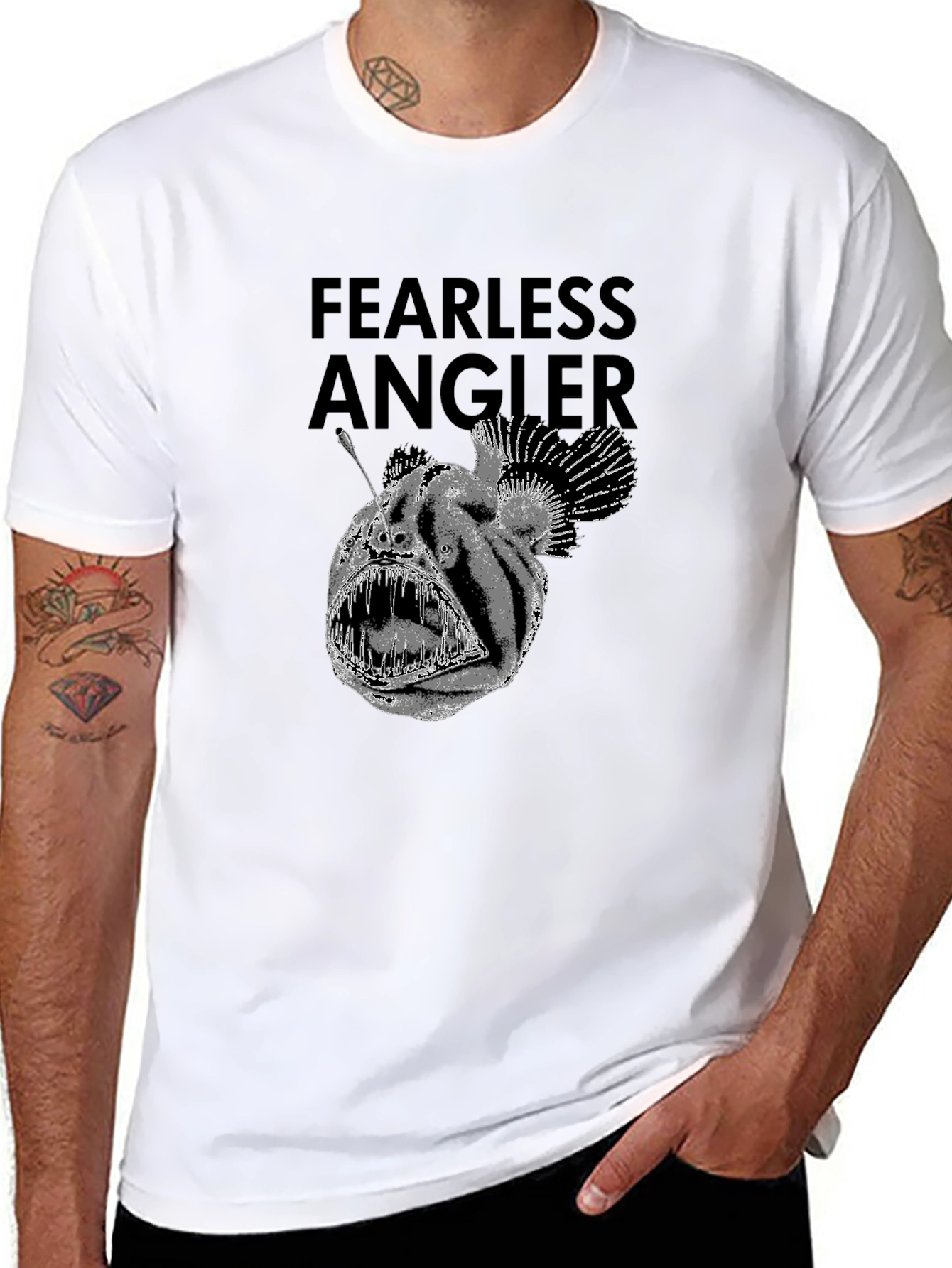 Black Fearless Angler Black Graphic T-Shirt view 8