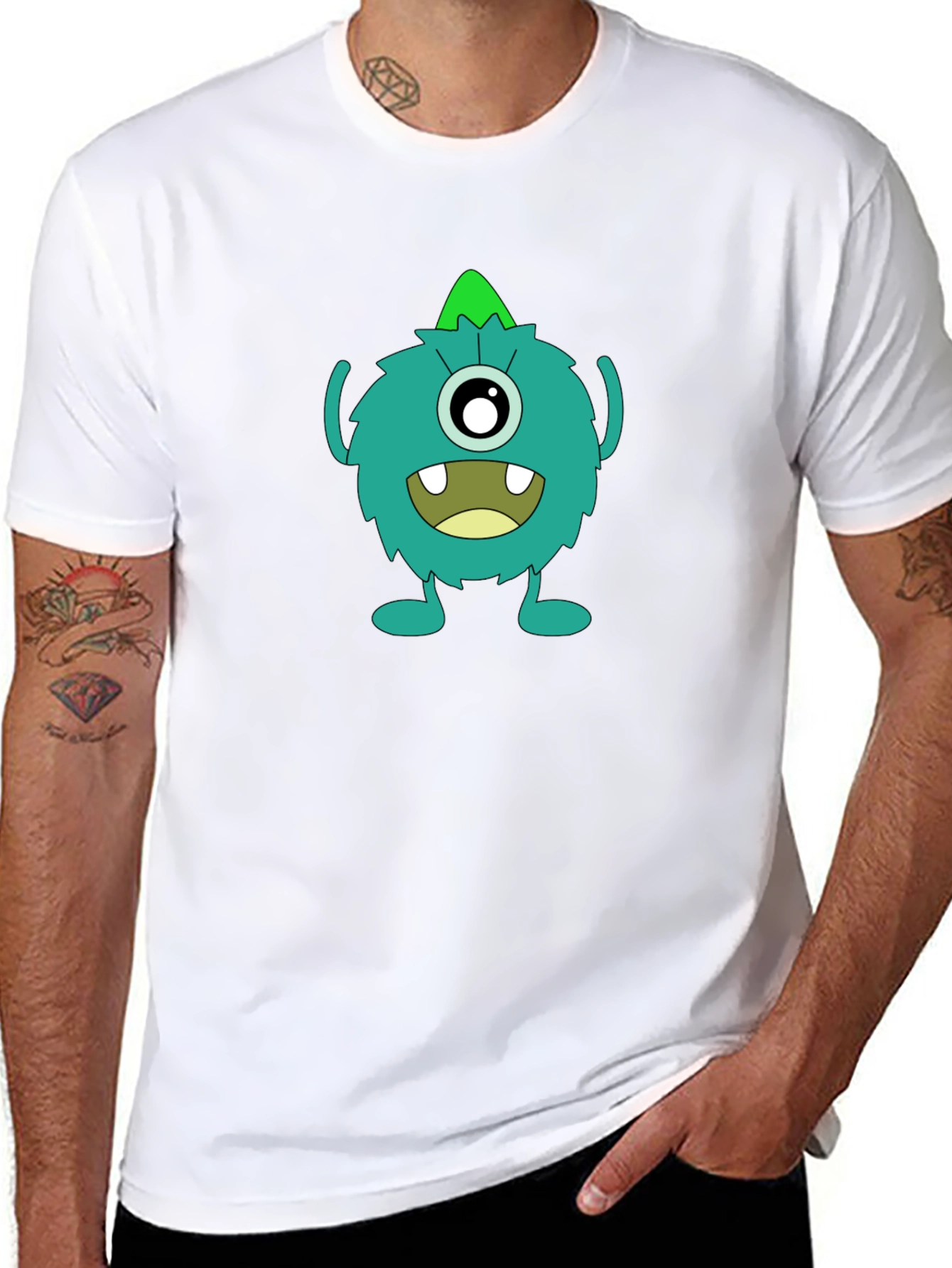 Black Monster Graphic Tee - Funny Cartoon Creature T-Shirt view 8
