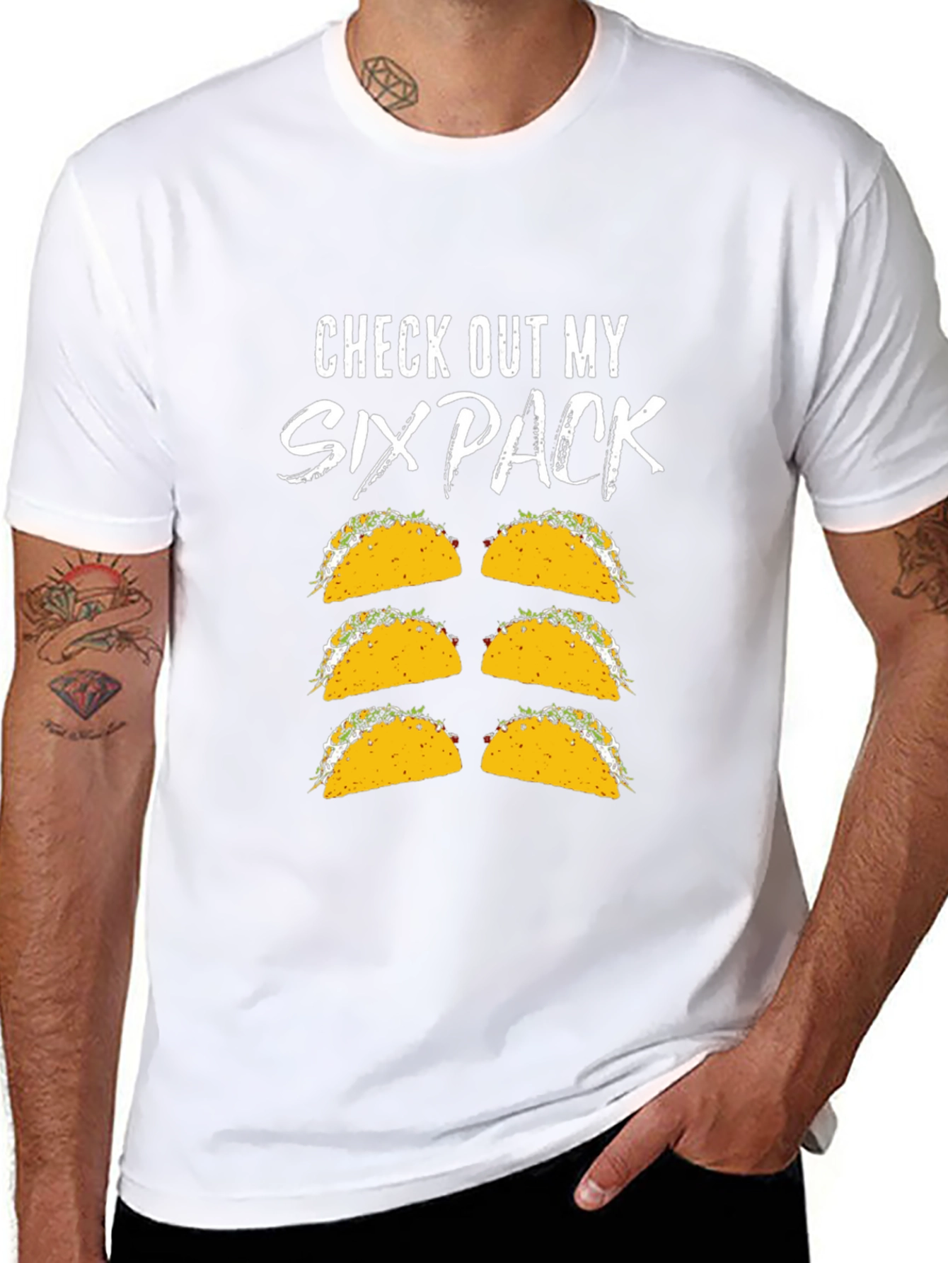 Black Funny Six Pack Taco Graphic T-Shirt view 8