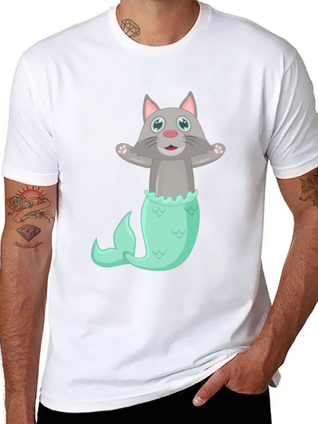 Black Cat Mermaid T-Shirt - Funny Graphic Tee view 8