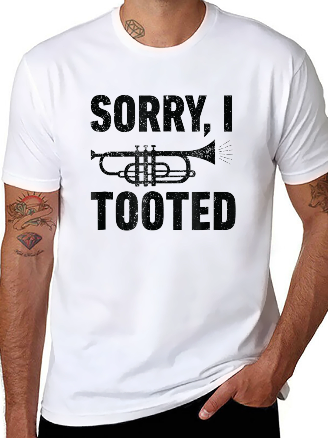 Black Sorry I Tooted Funny Trumpet T-Shirt view 8