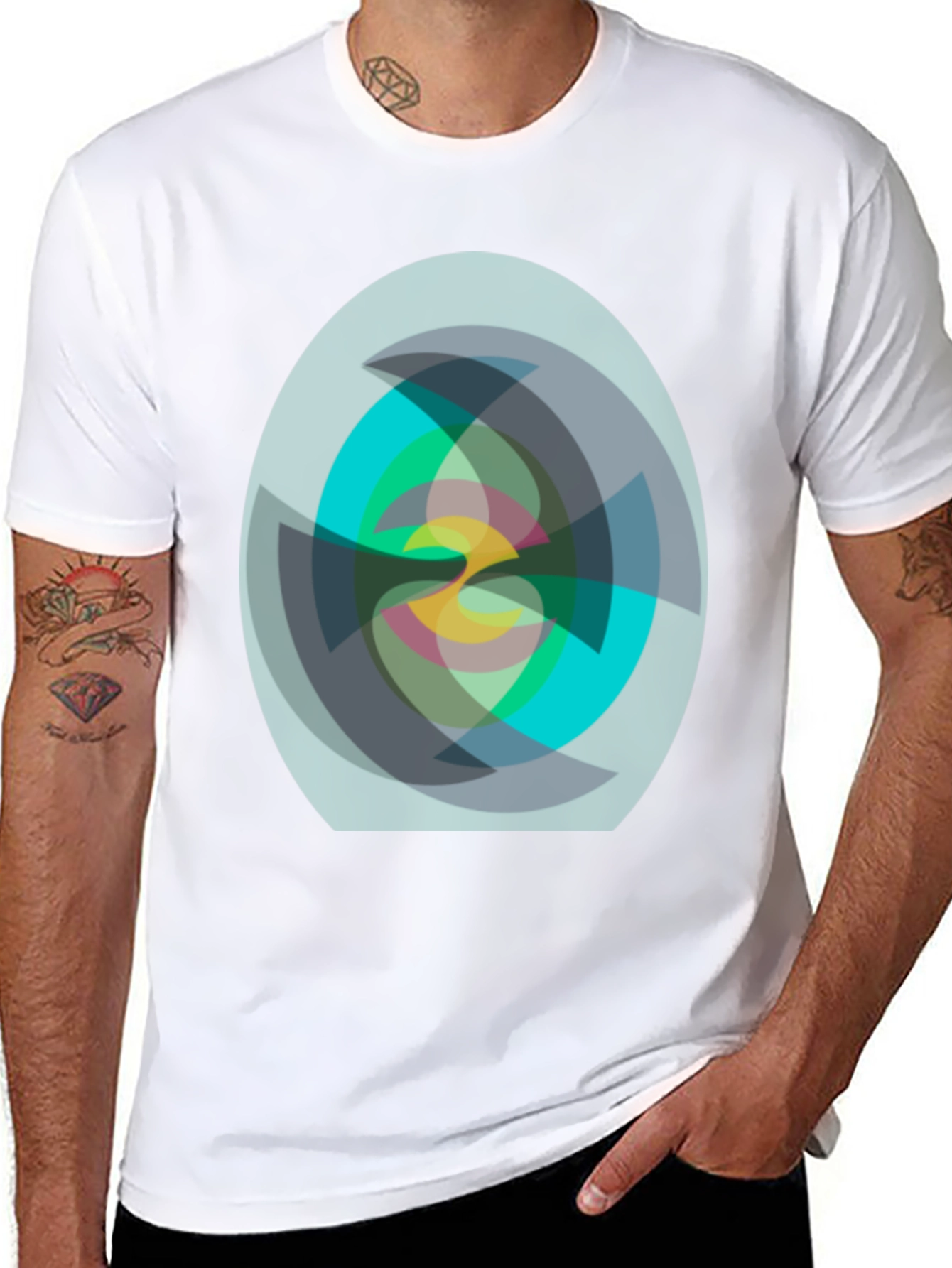 Black Abstract Geometric Print Black T-Shirt view 8